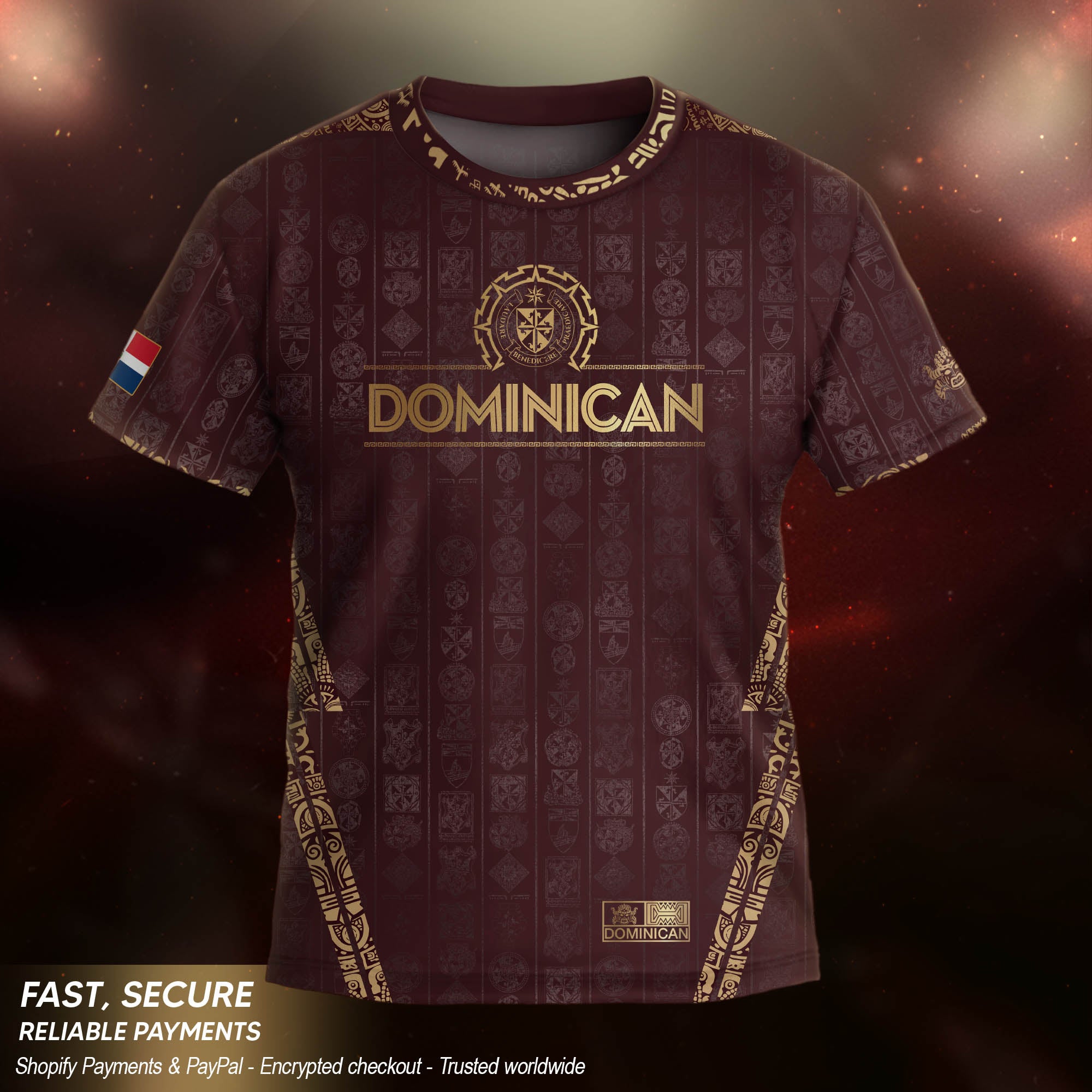 Dominican Republic Kids Youth Orgullo Dominicano Maroon Gold Patchwork Soccer Jersey