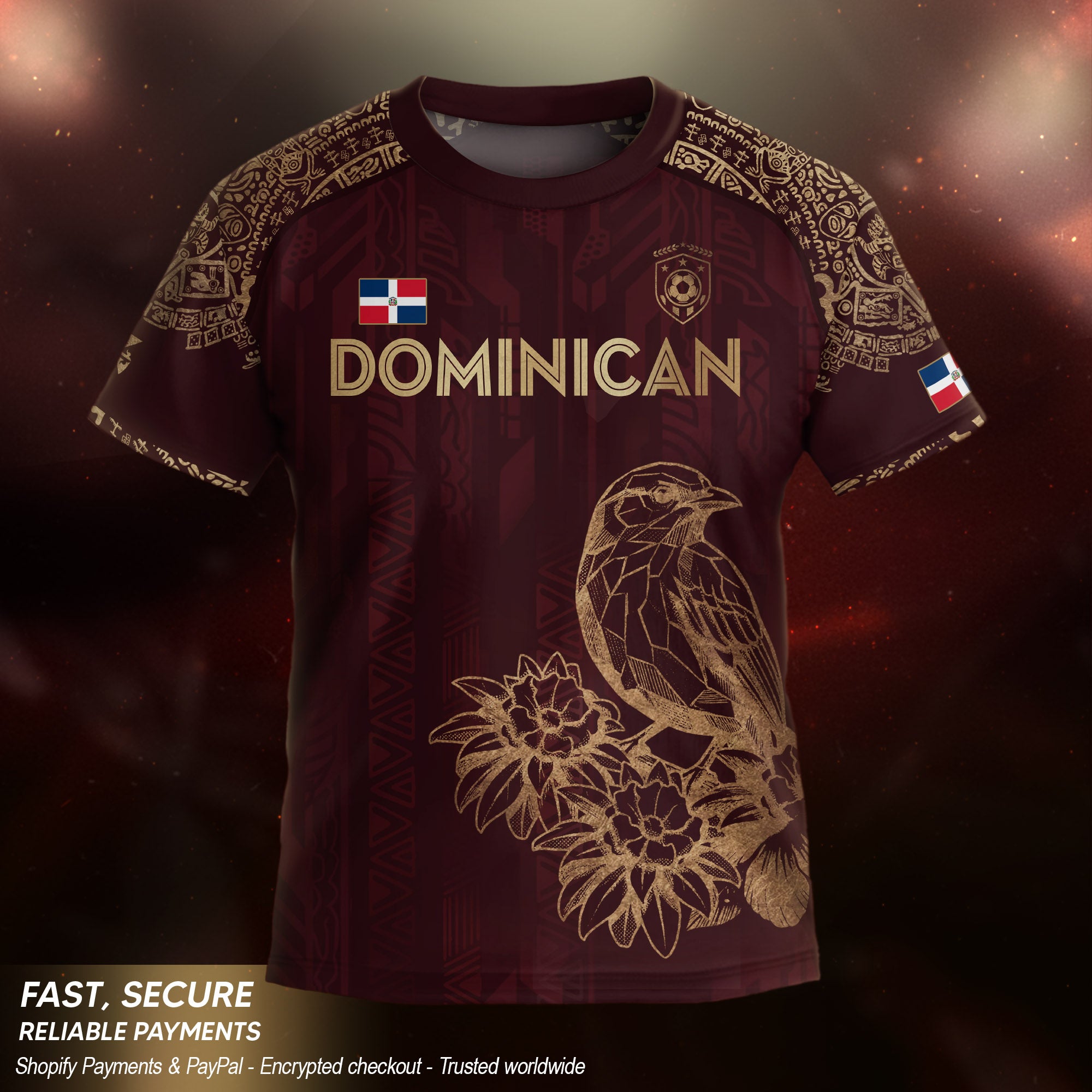 Dominican Republic Kids Youth Orgullo Dominicano Maroon Gold Cigua Palmera Soccer Jersey