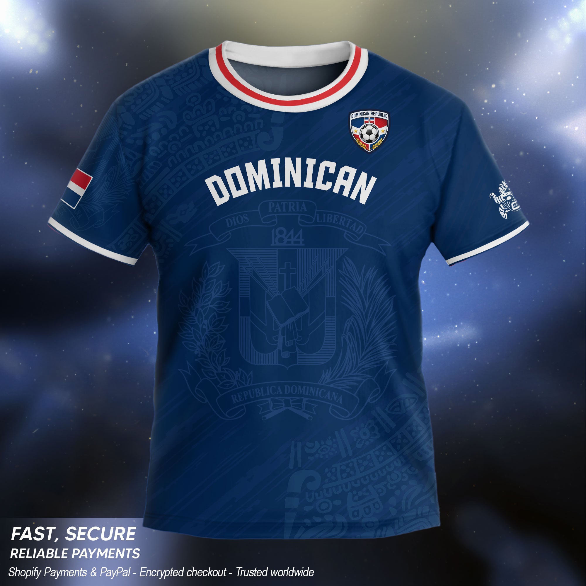 Dominican Cultural Heritage Kids Soccer Jersey Navy, National Pride Collection
