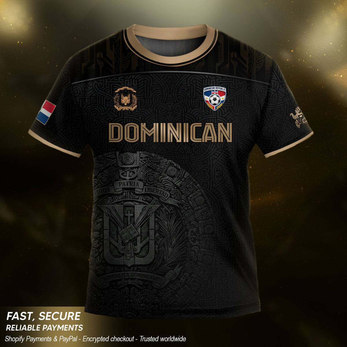 Dominican Heritage Youth Soccer Jersey Black Gold Pride Edition