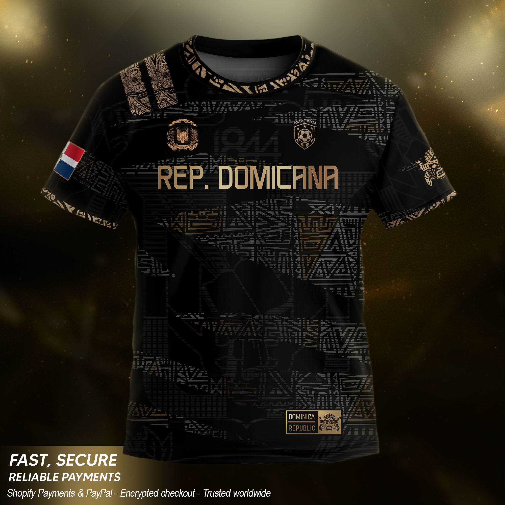 Dominican Pride Kids Soccer Jersey Black Gold Cultural Edition