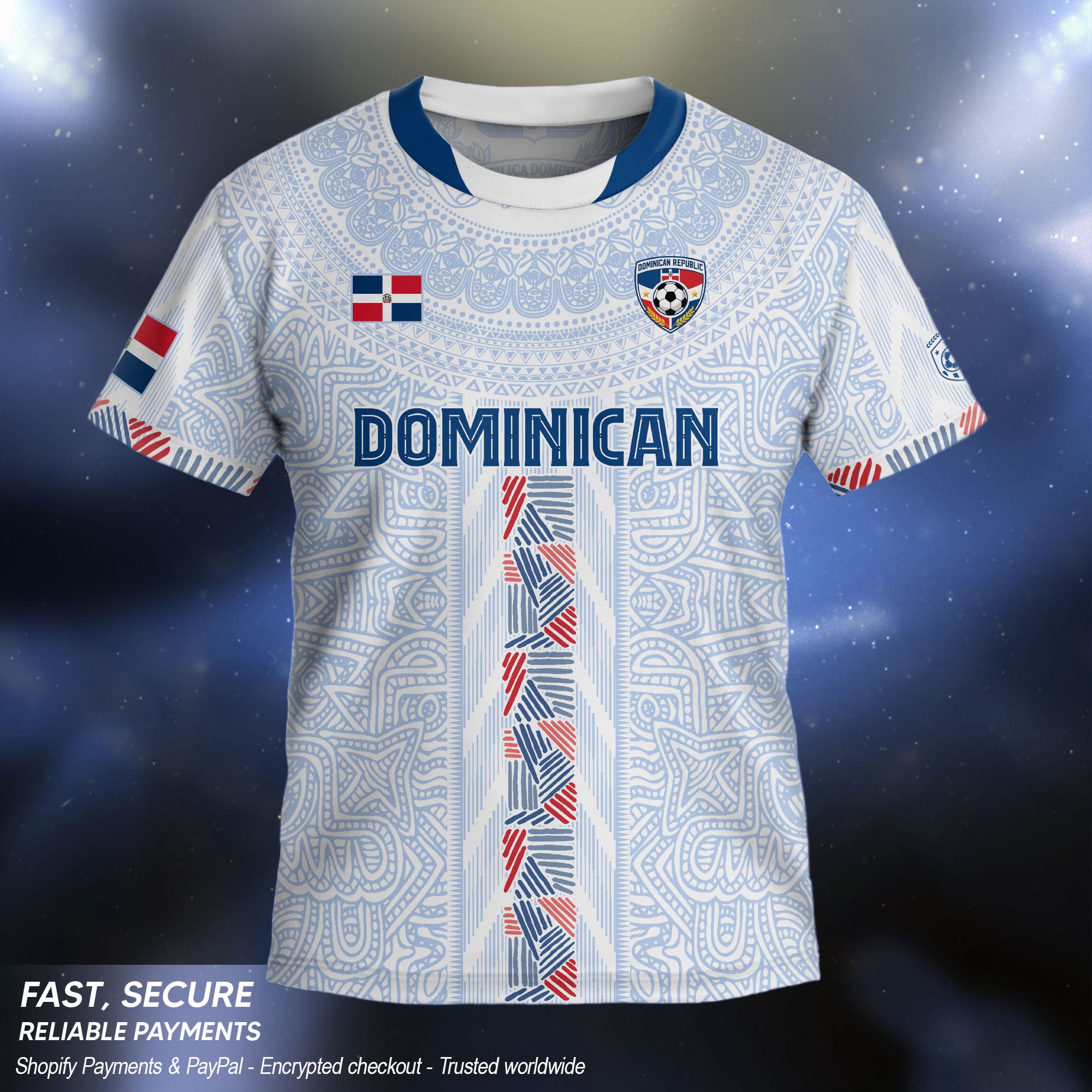 Dominican Cultural Kids Soccer Jersey White National Pride Style