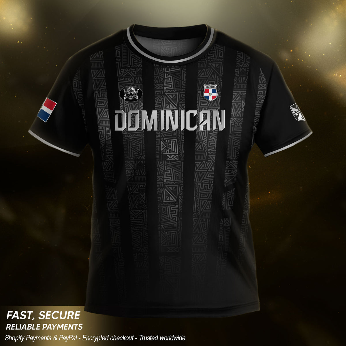 Dominican Heritage Youth Soccer Jersey Black Silver Pride Collection