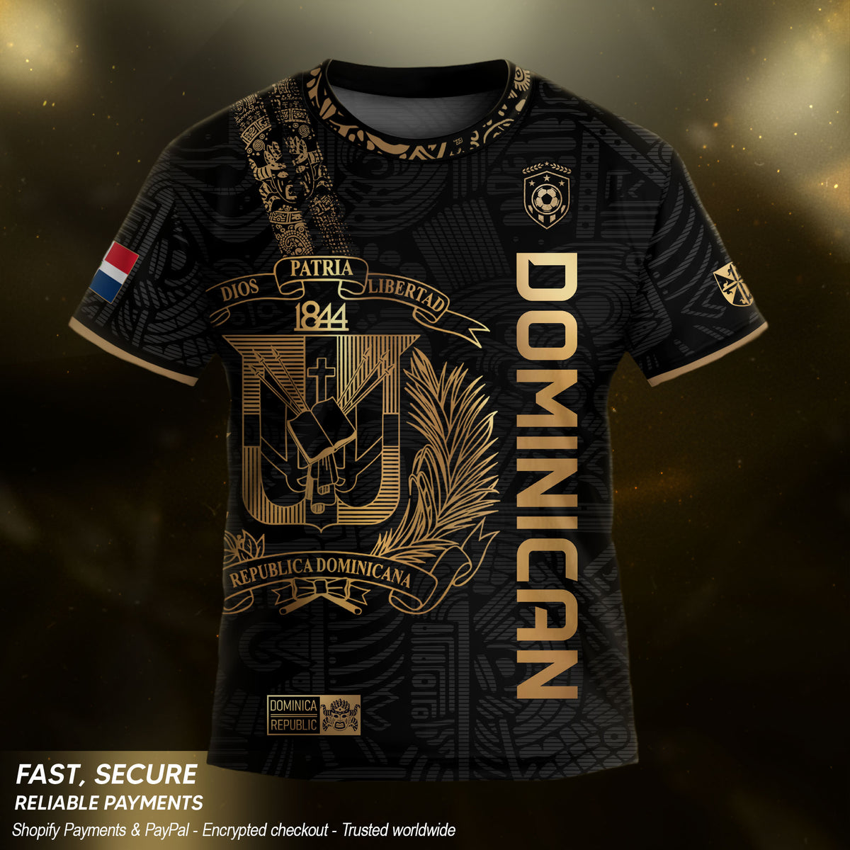 Dominican Pride Kids Soccer Jersey Black Cultural Edition