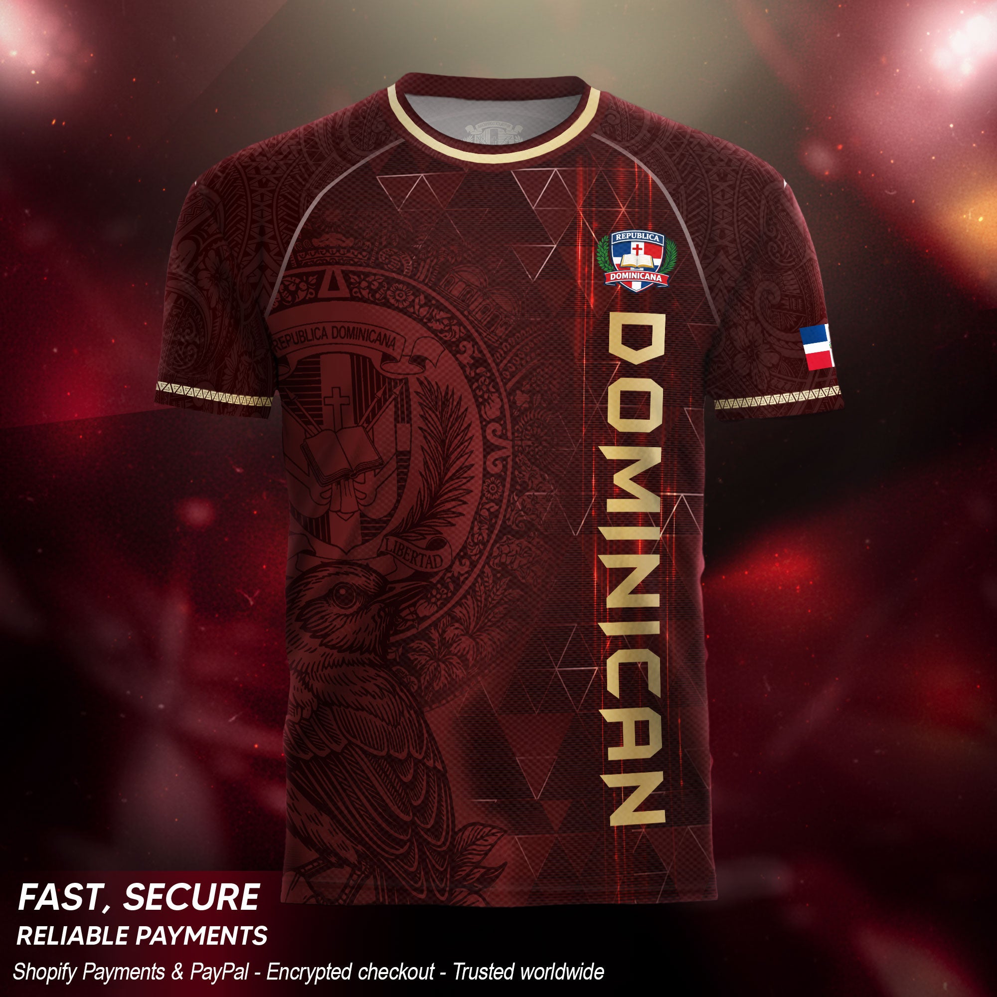 Dominican Heritage Soccer Jersey Maroon Gold, Cultural Pride & Identity Collection