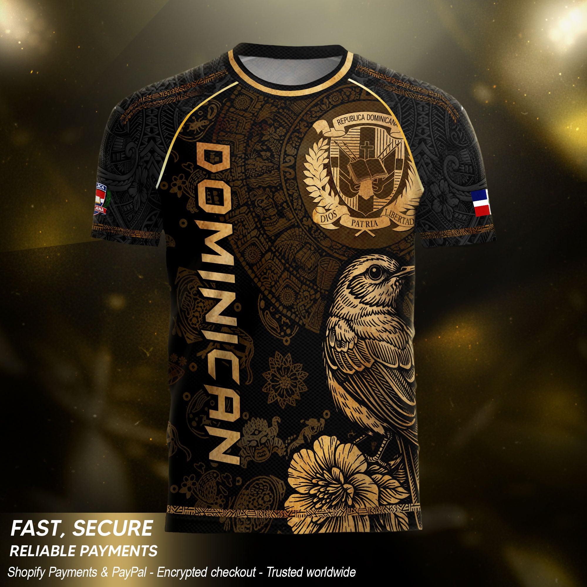 Dominican National Pride Soccer Jersey Black Gold, Heritage-Inspired Apparel