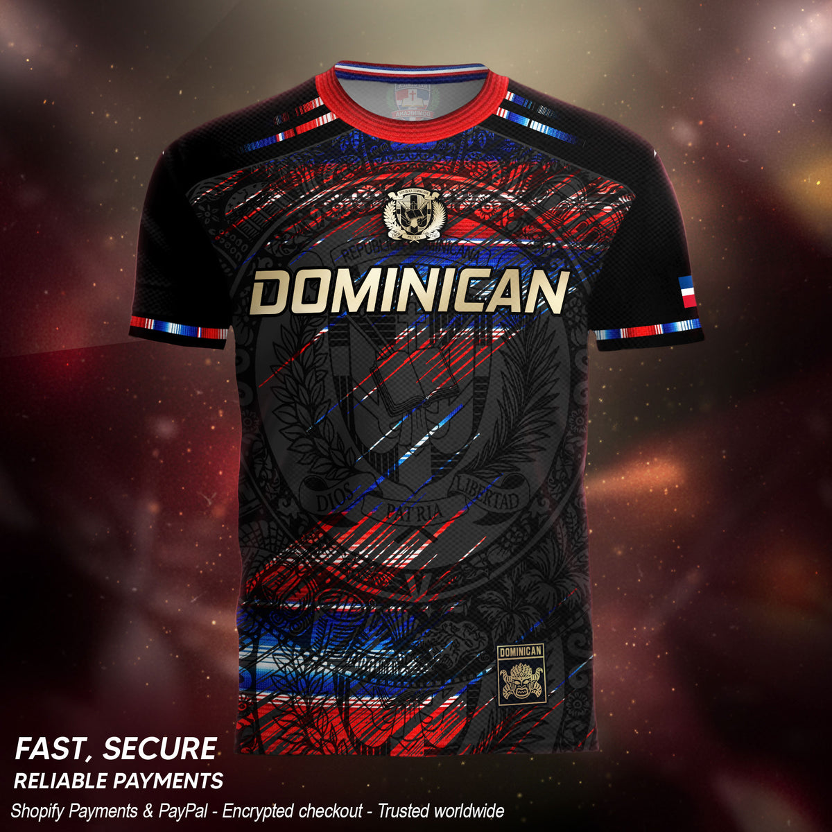 Dominican Heritage Pride Soccer Jersey Black Red Navy, Cultural Unity Collection