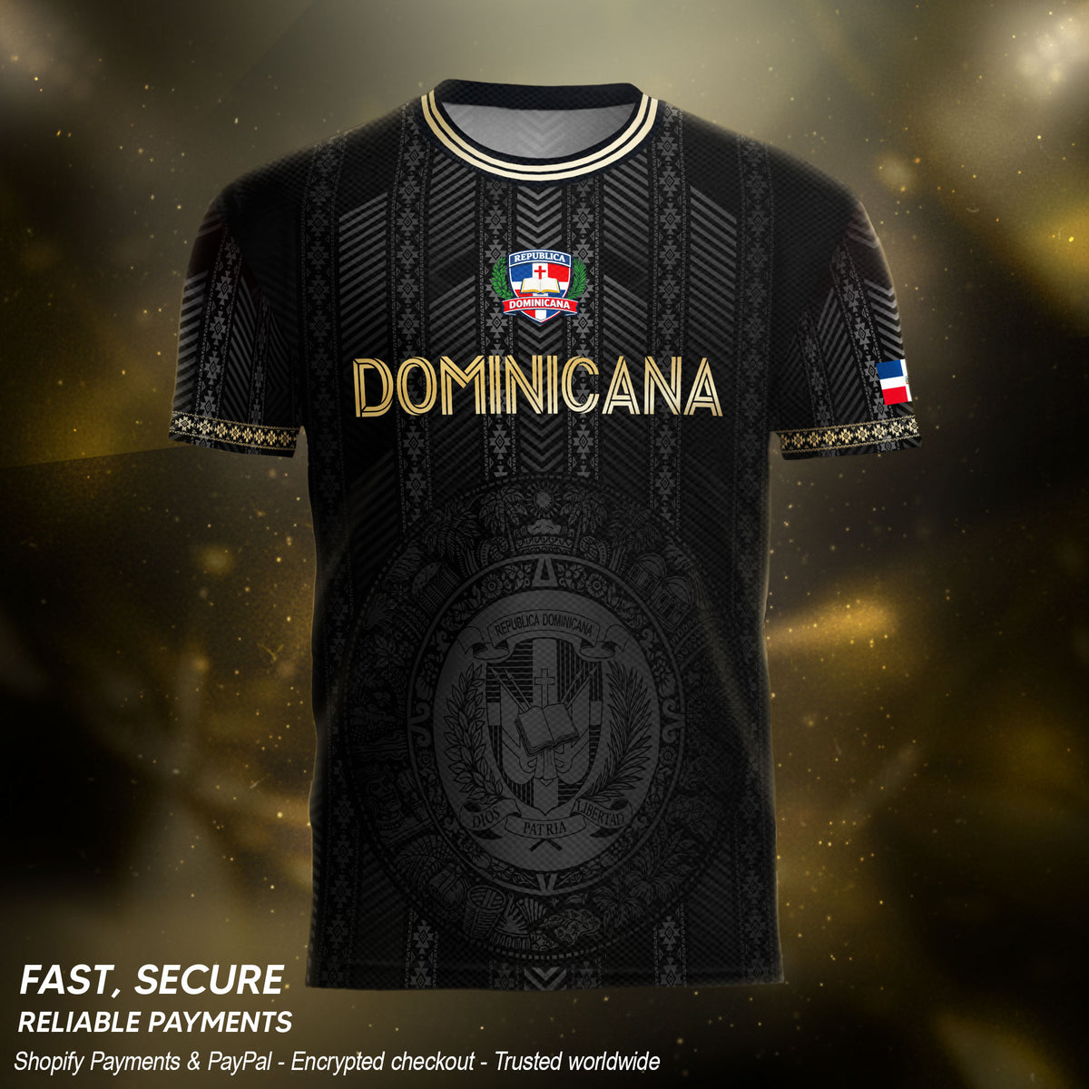 Dominican Heritage Football Jersey Black Gold, Cultural Identity & National Pride Shirt