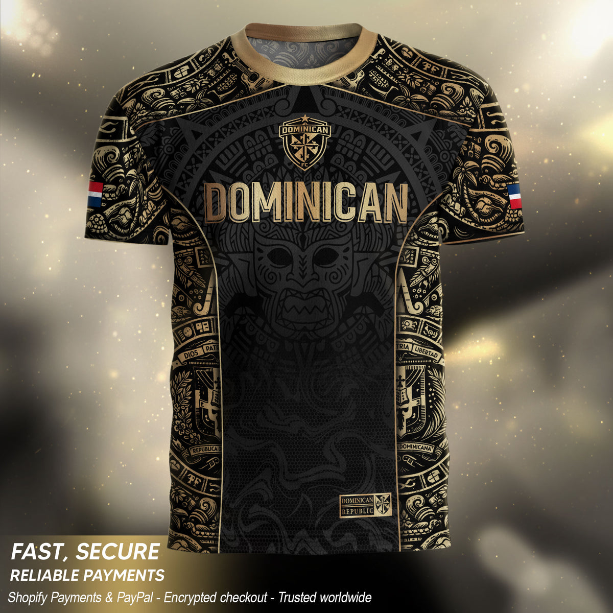 Dominican Republic Orgullo Dominicano Black Gold Taino Mask Soccer Jersey