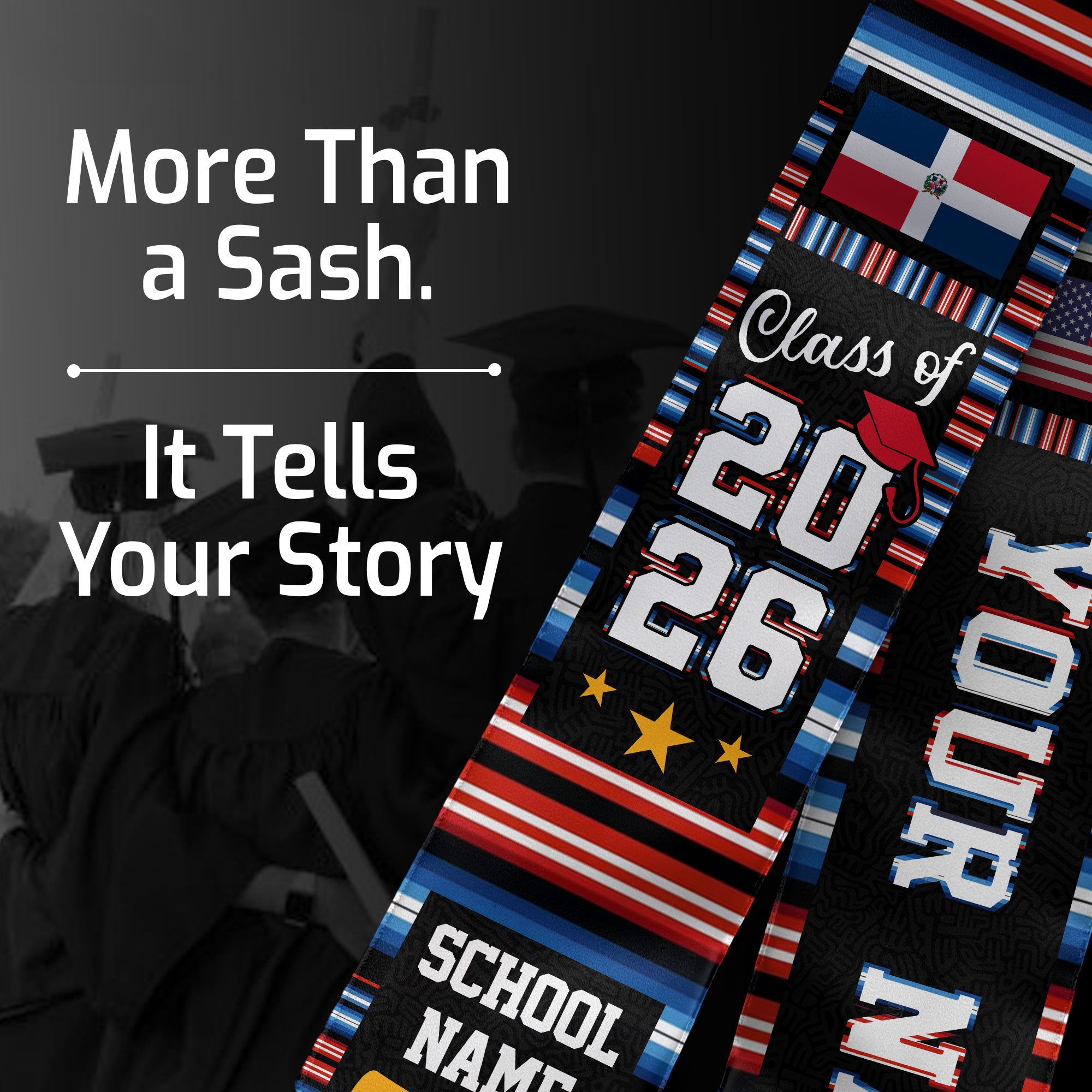 Custom Dominicans Graduation Stole Class of 2026 Dominican USA Flag Serape Stripe Sash