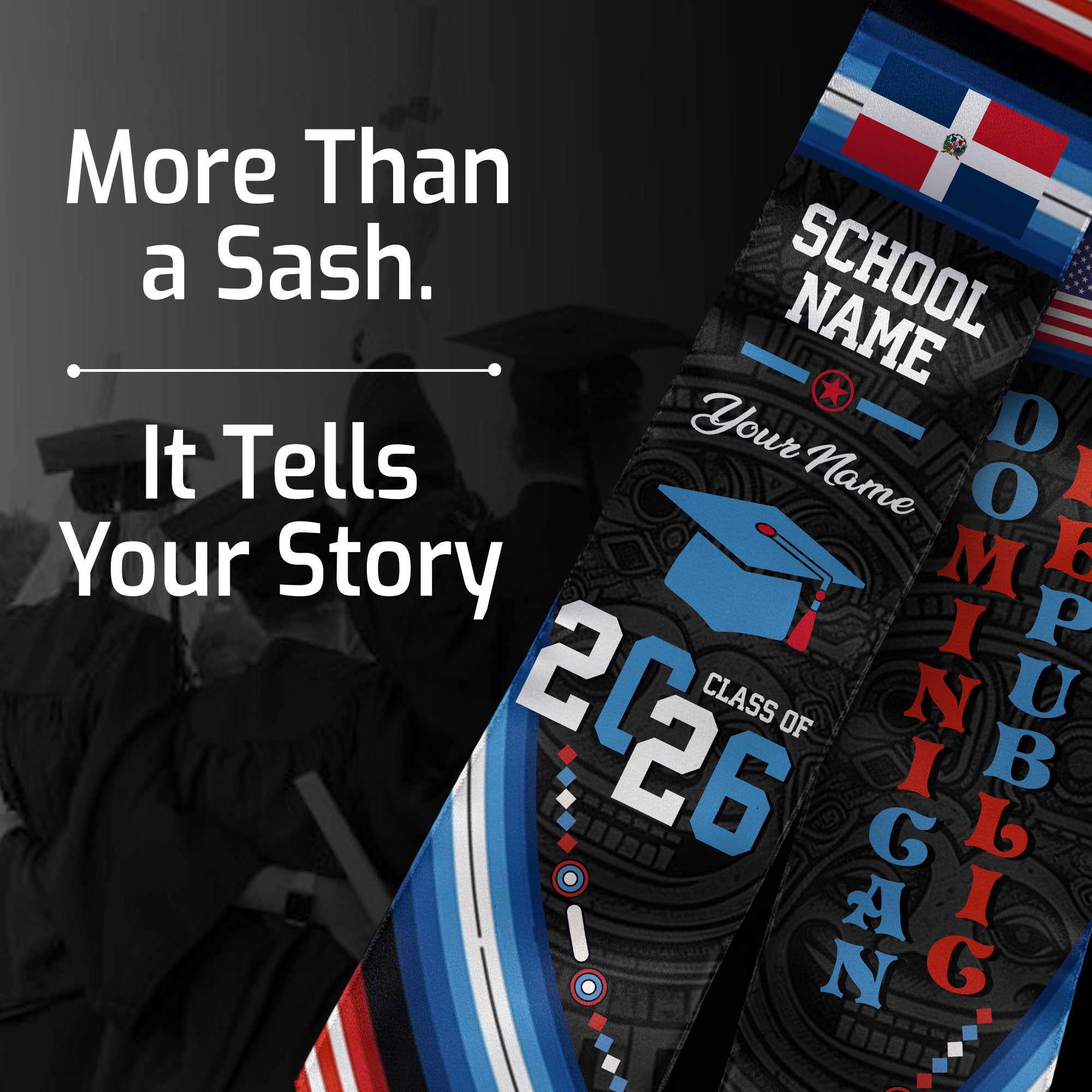 Class of 2026 Dominicans Graduation Stole Custom Dominican USA Flag Tribal Pattern