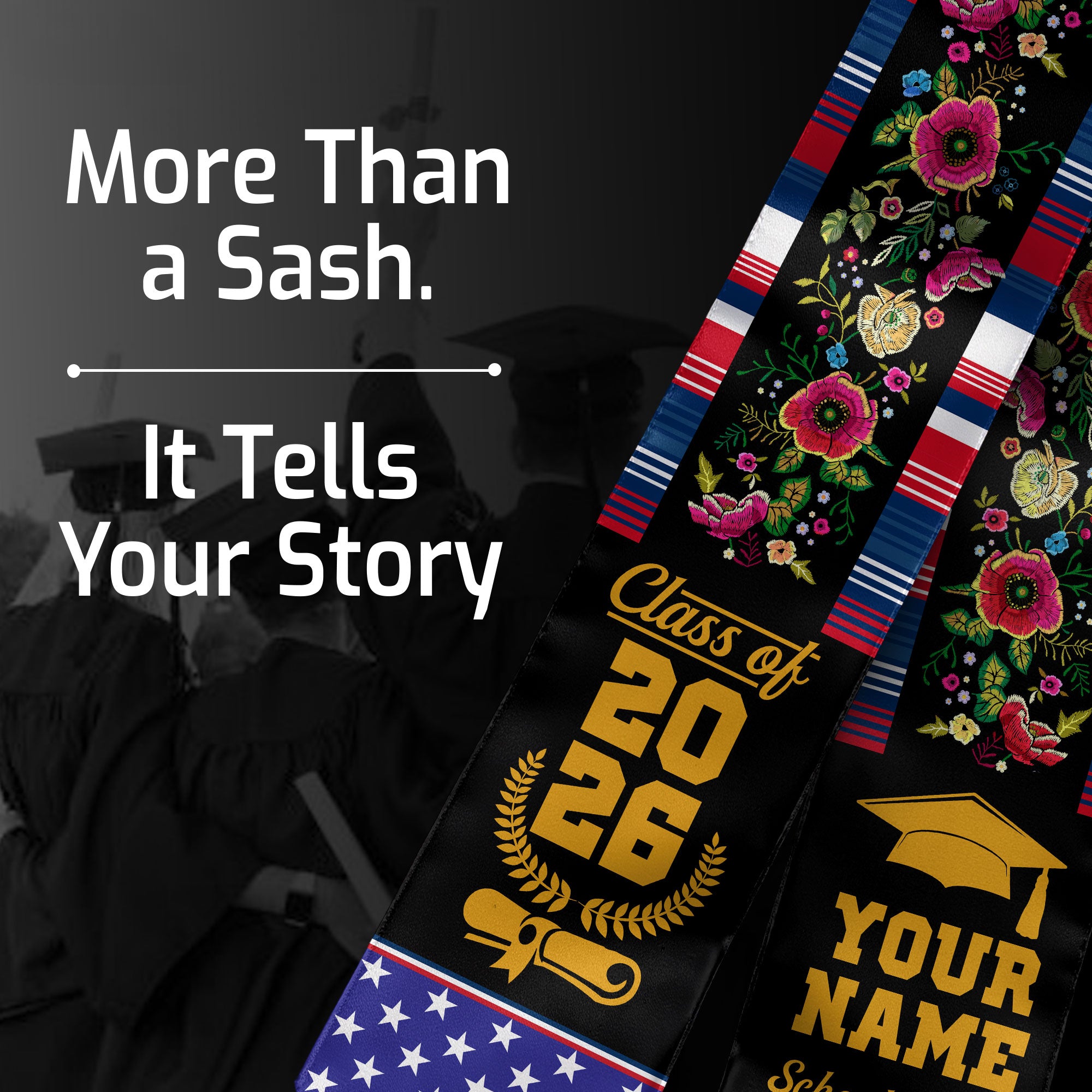 Dominicans Class of 2026 Graduation Stole Custom Dominican USA Flag Floral Embroidery