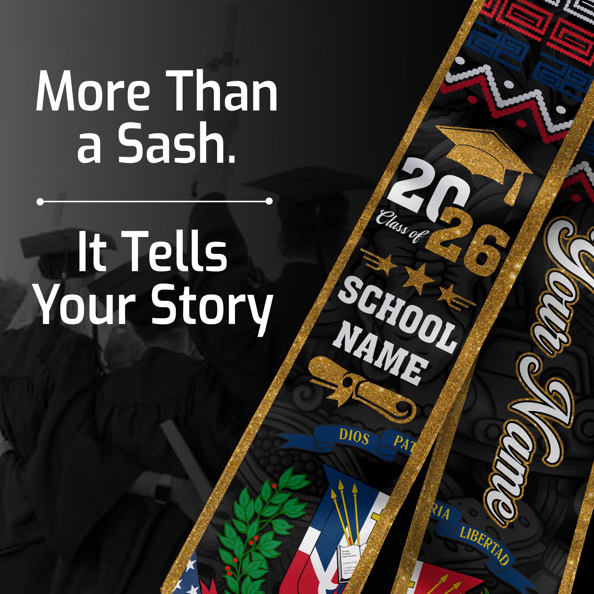 Custom Dominicans Graduation Stole Class of 2026 Dominican USA Flag Tribal Pattern