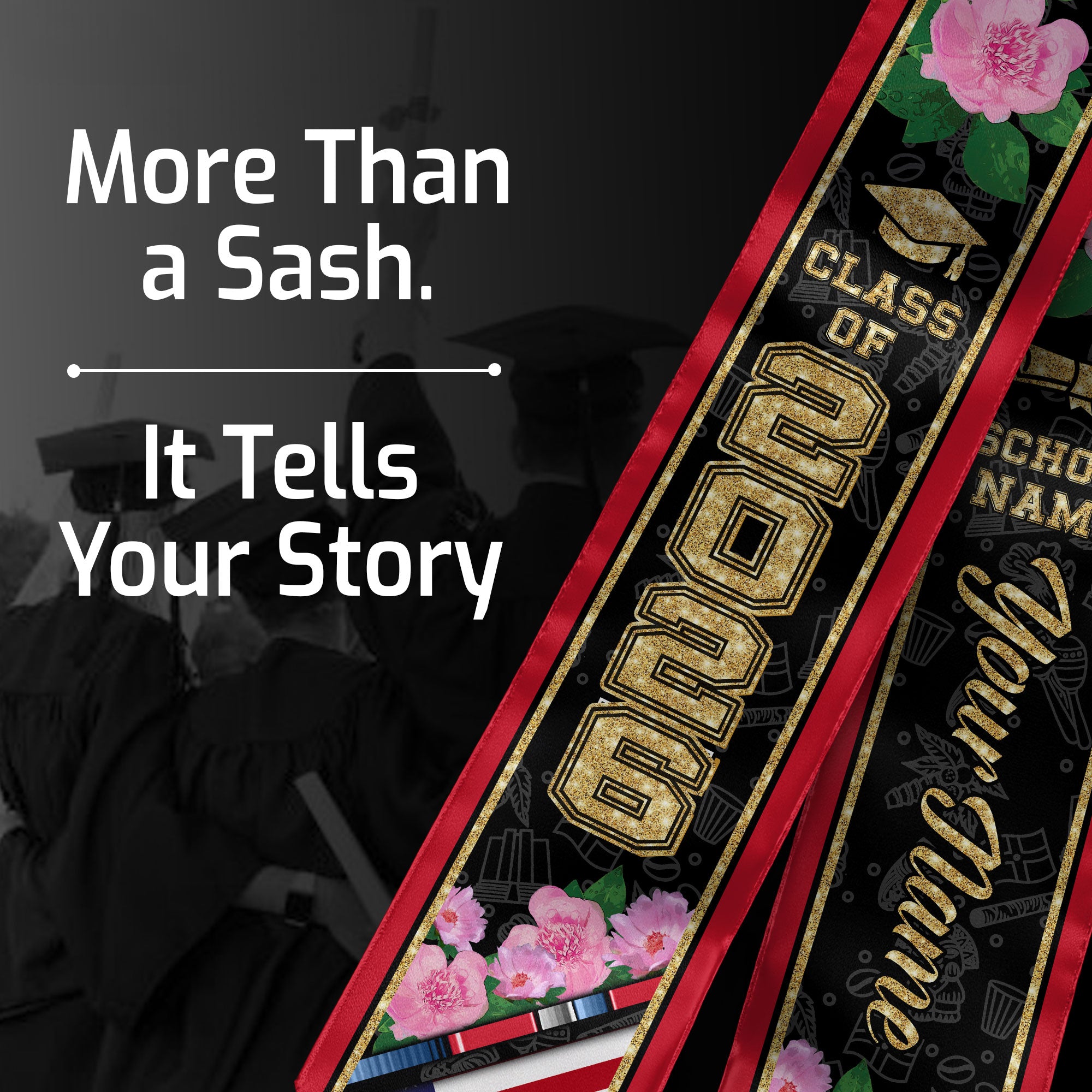 Personalized Dominicans Graduation Sash Class of 2026 Dominican USA Flag Peony Flower