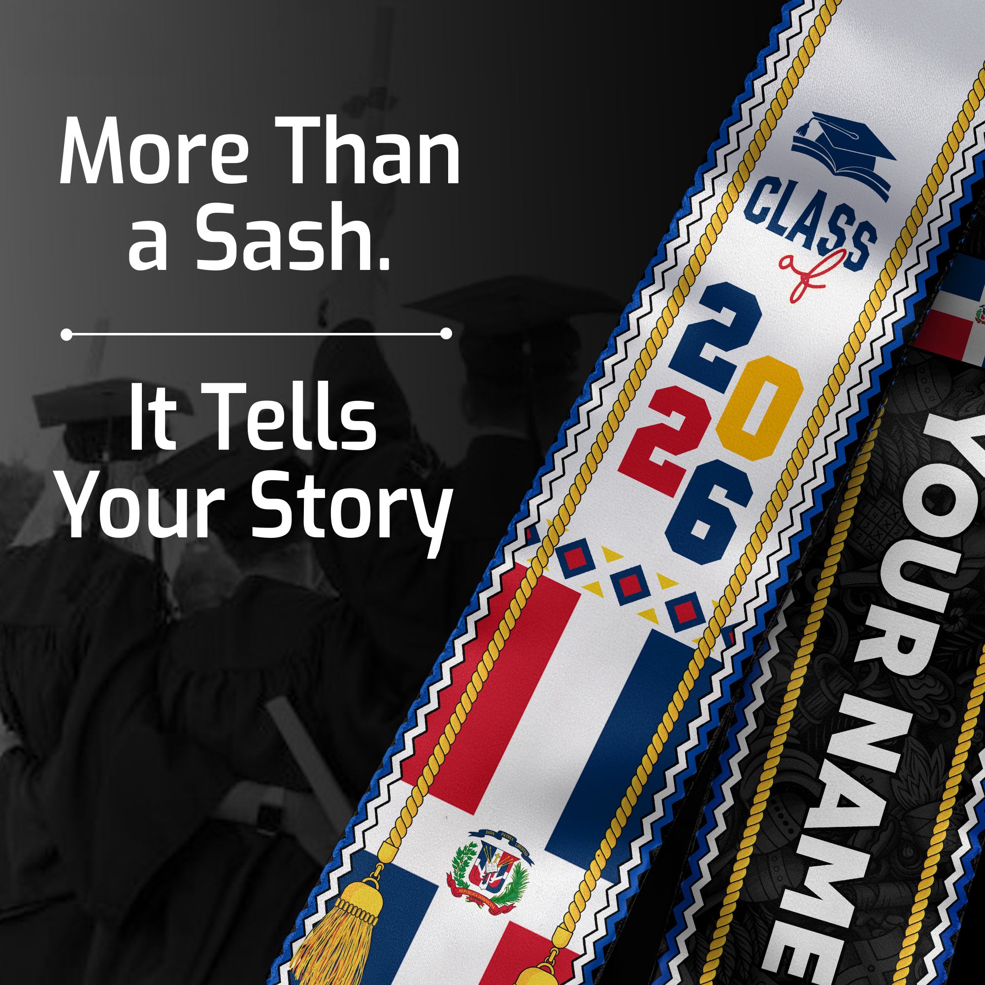 Personalized Dominicana Graduation Stole, DR Flag Grad Sash, Class of 2026 Dominican Graduate
