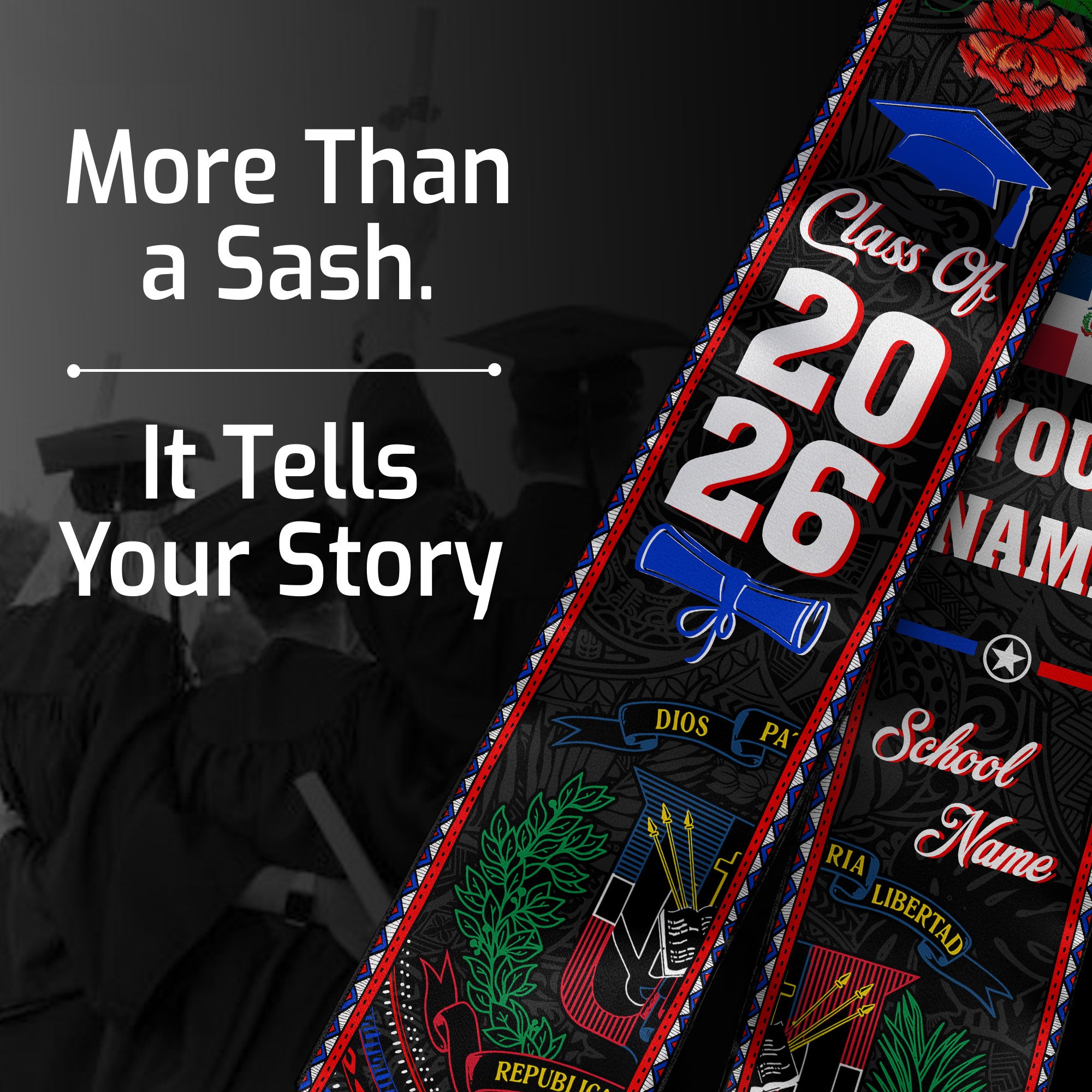 Custom Dominicana Grad Sash, DR Caribe Graduation Stole, Class of 2026 Dominican Graduate