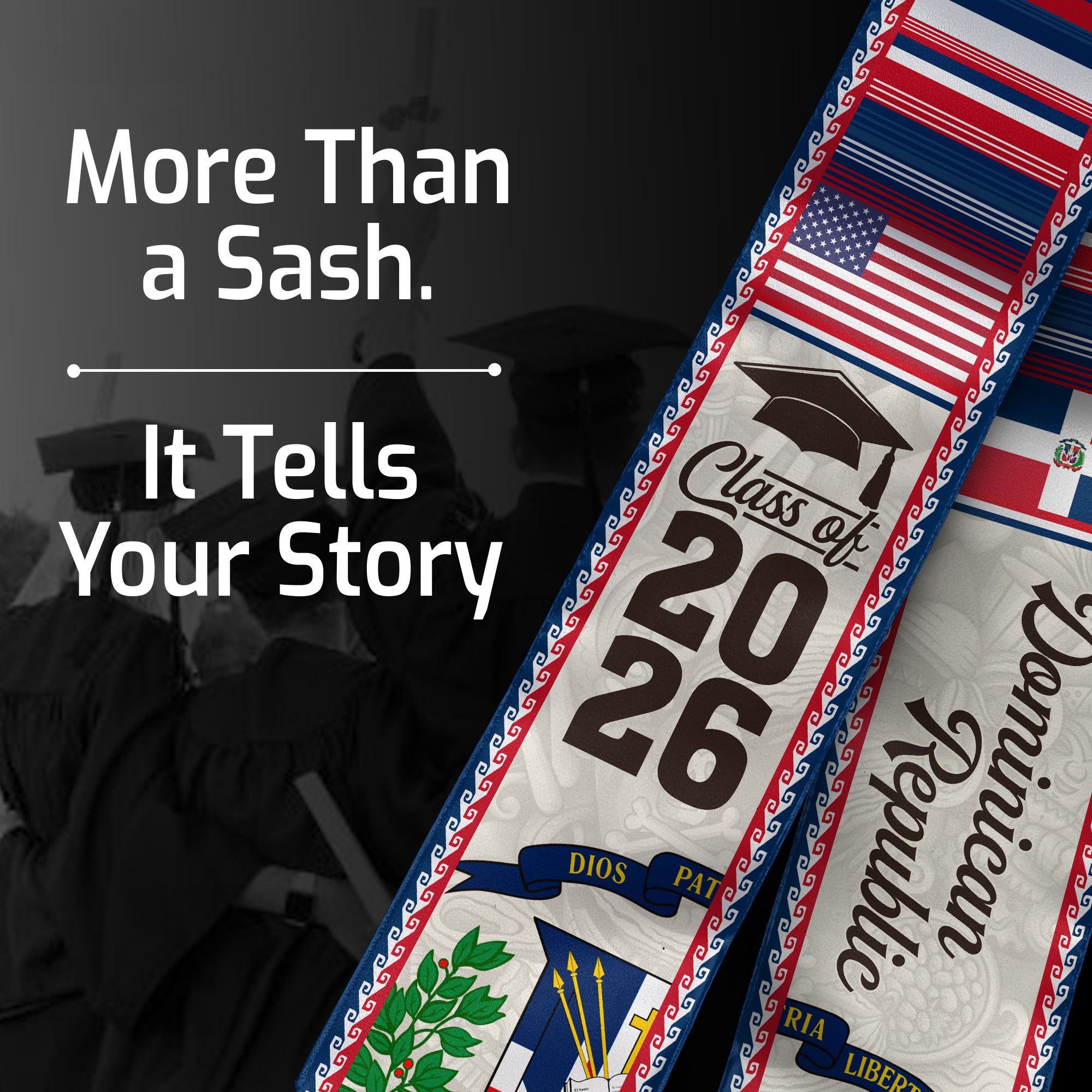 Dominican Grad Sash, DR Flag Stole Graduation Gift, Class of 2026 Senior Graduate