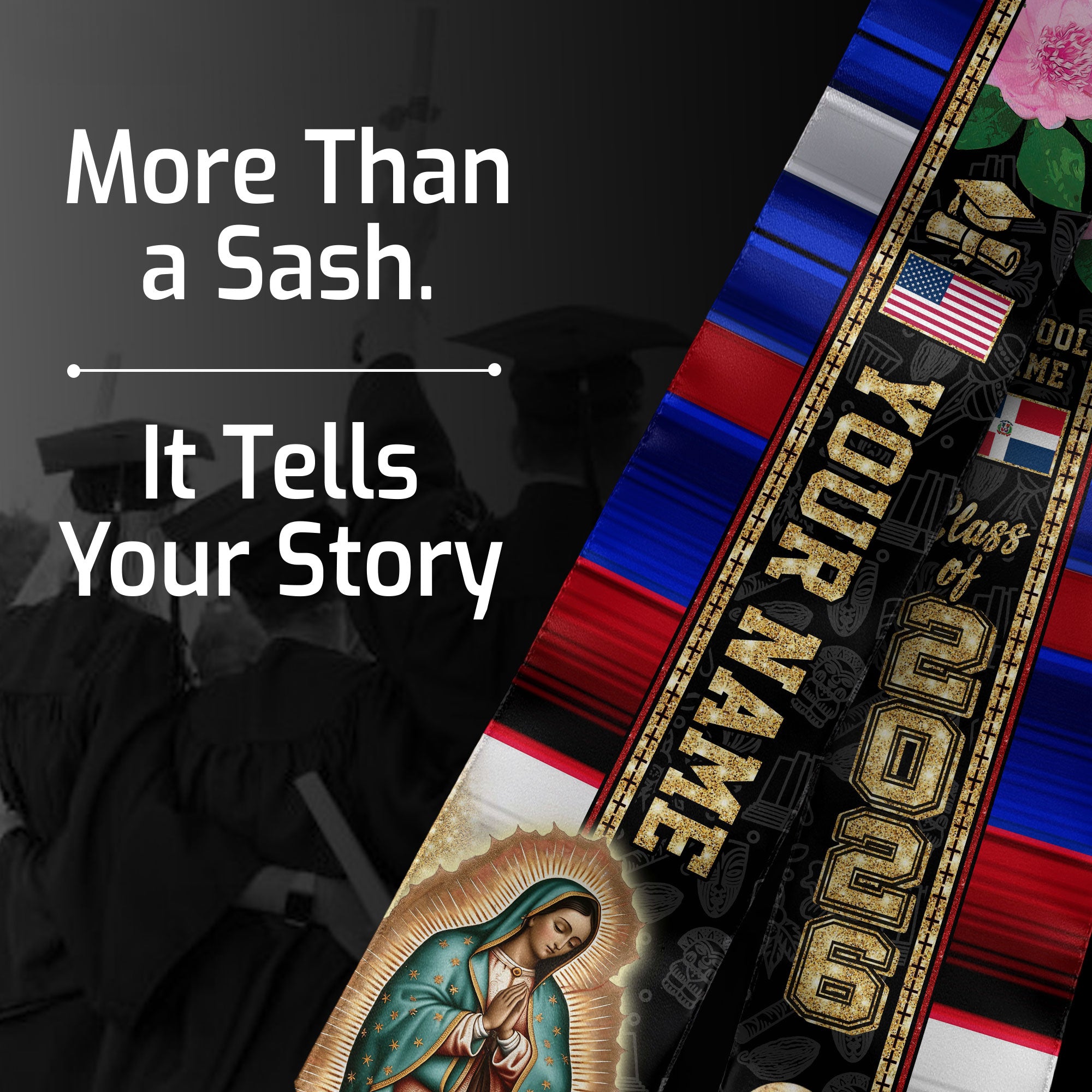 Custom Dominican Grad Sash Floral Stole Graduation, Class of 2026 Graduate Senior Gift