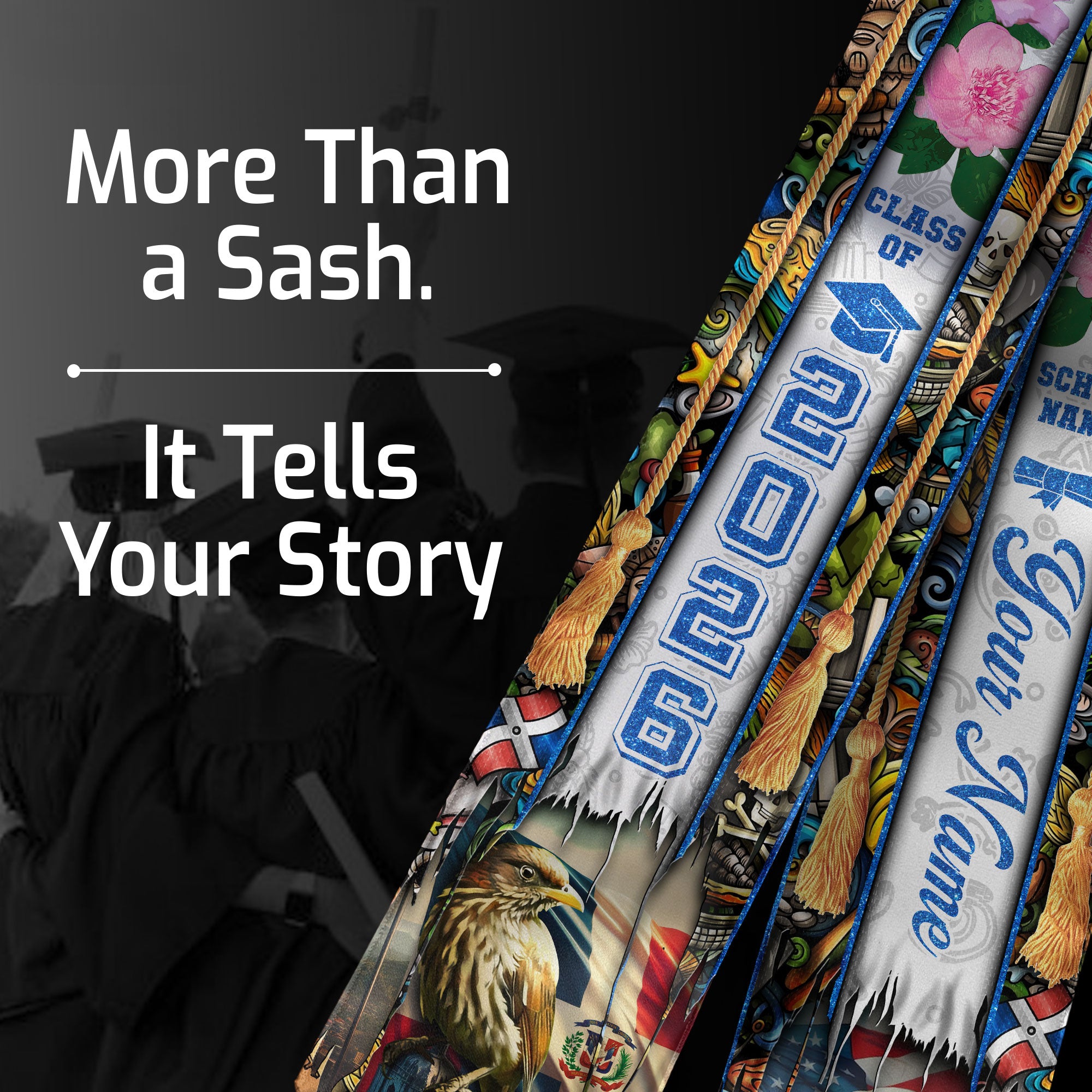 Personalized Dominicana Graduation Grad Sash Floral Stole, Class of 2026 Dominican Graduate