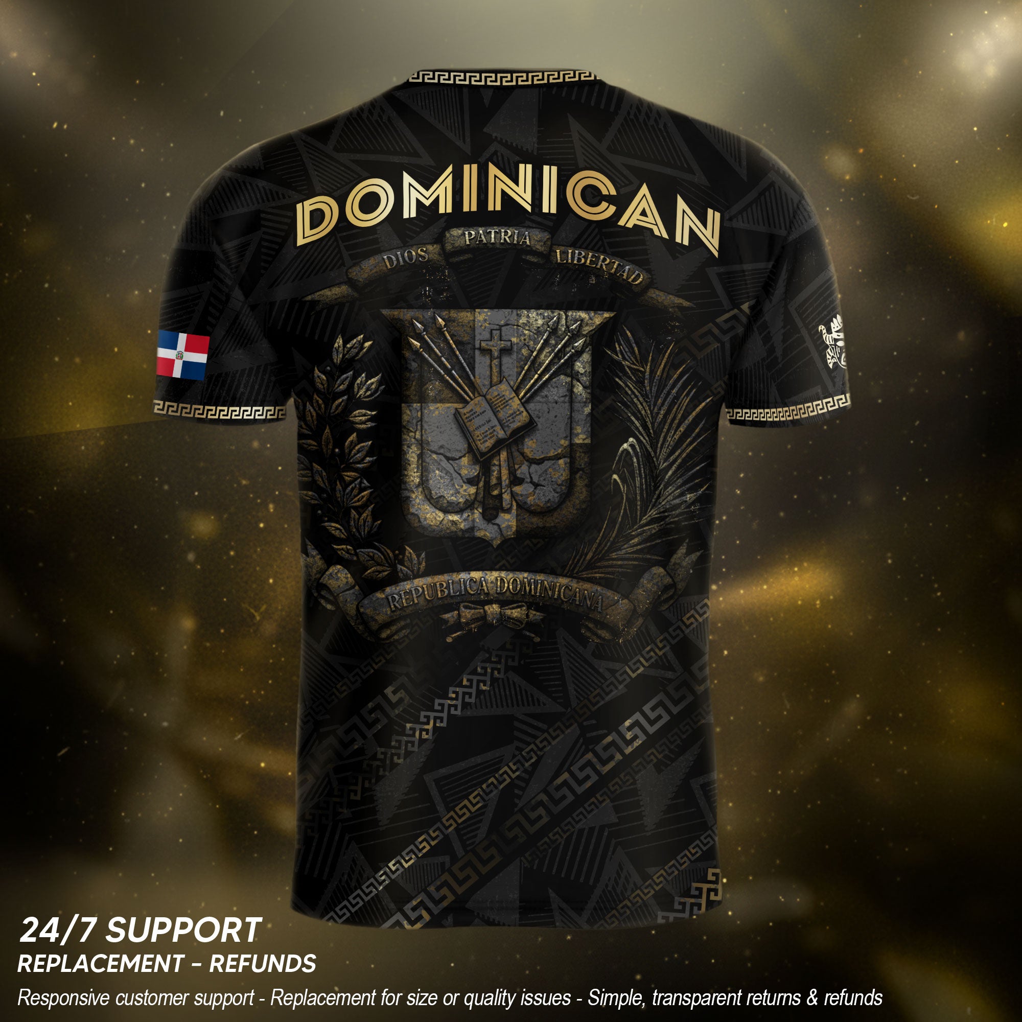 Dominican Republic Heritage Black Gold Vintage Geometric Graphic Soccer Jersey
