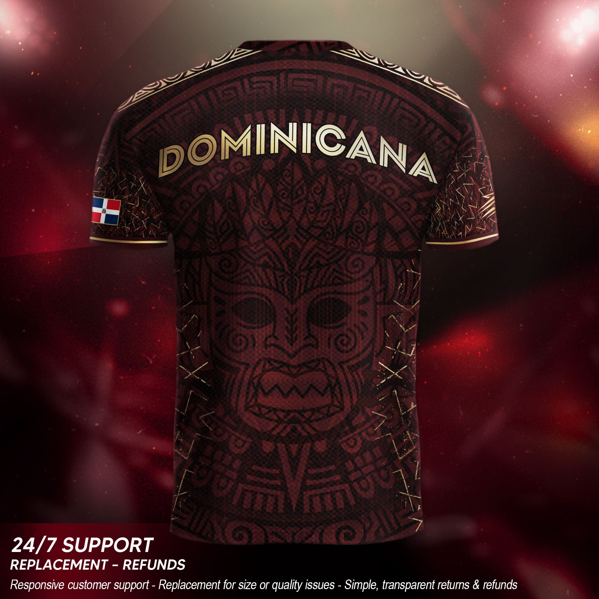 Dominican Cultural Pride Soccer Jersey Maroon Gold, Heritage-Inspired Collection