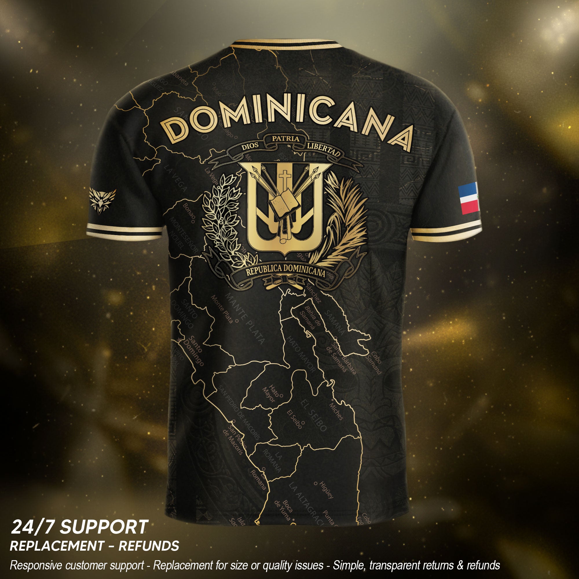 Dominican National Identity Soccer Jersey Black Gold, Heritage Pride Apparel