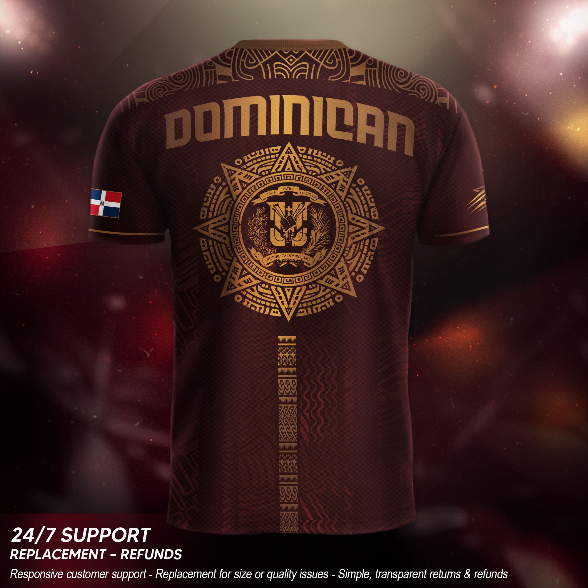 Dominican Republic Heritage Maroon Gold Geometric National Soccer Jersey