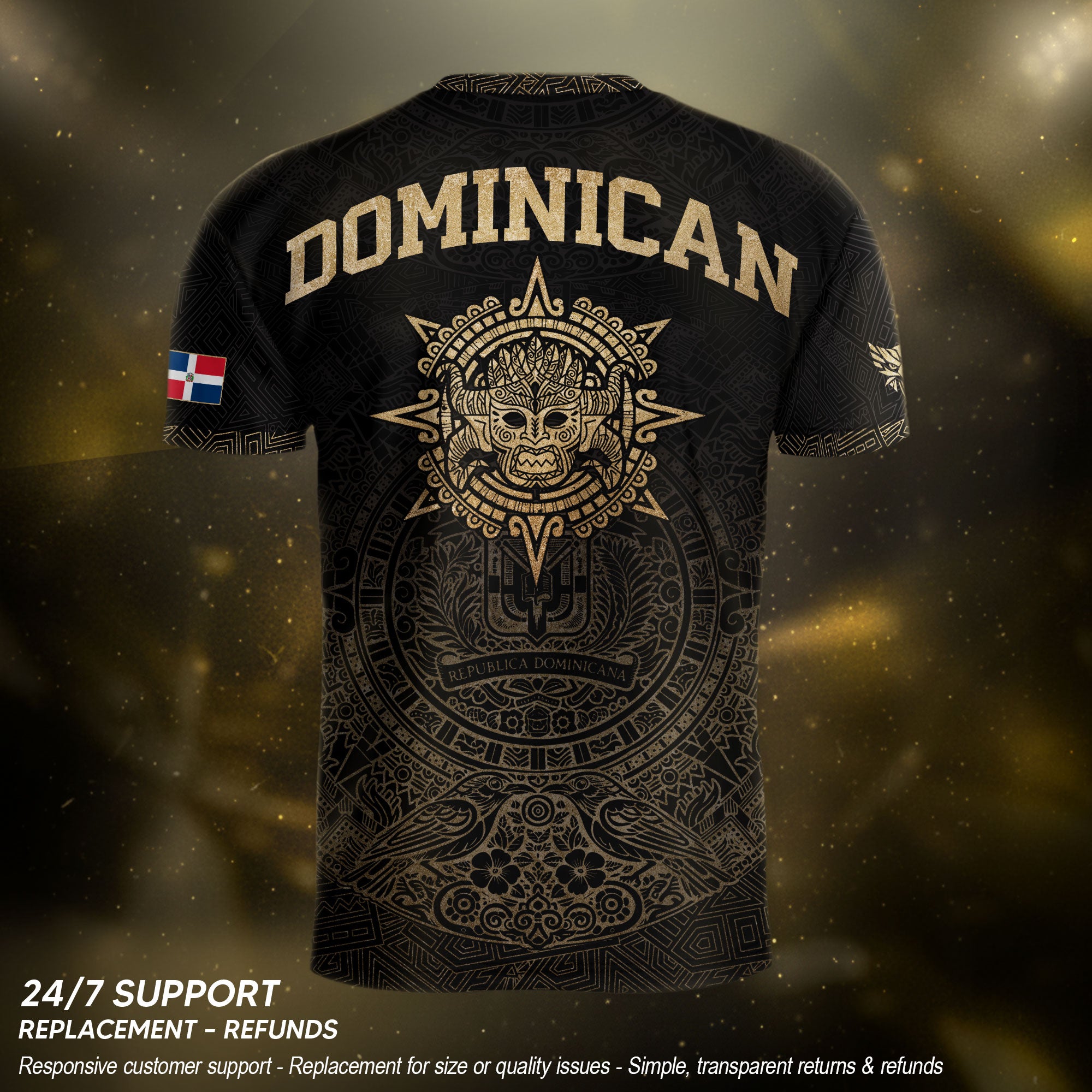 Dominican Republic Heritage Black Gold Vintage Taino Graphic Pattern Soccer Jersey