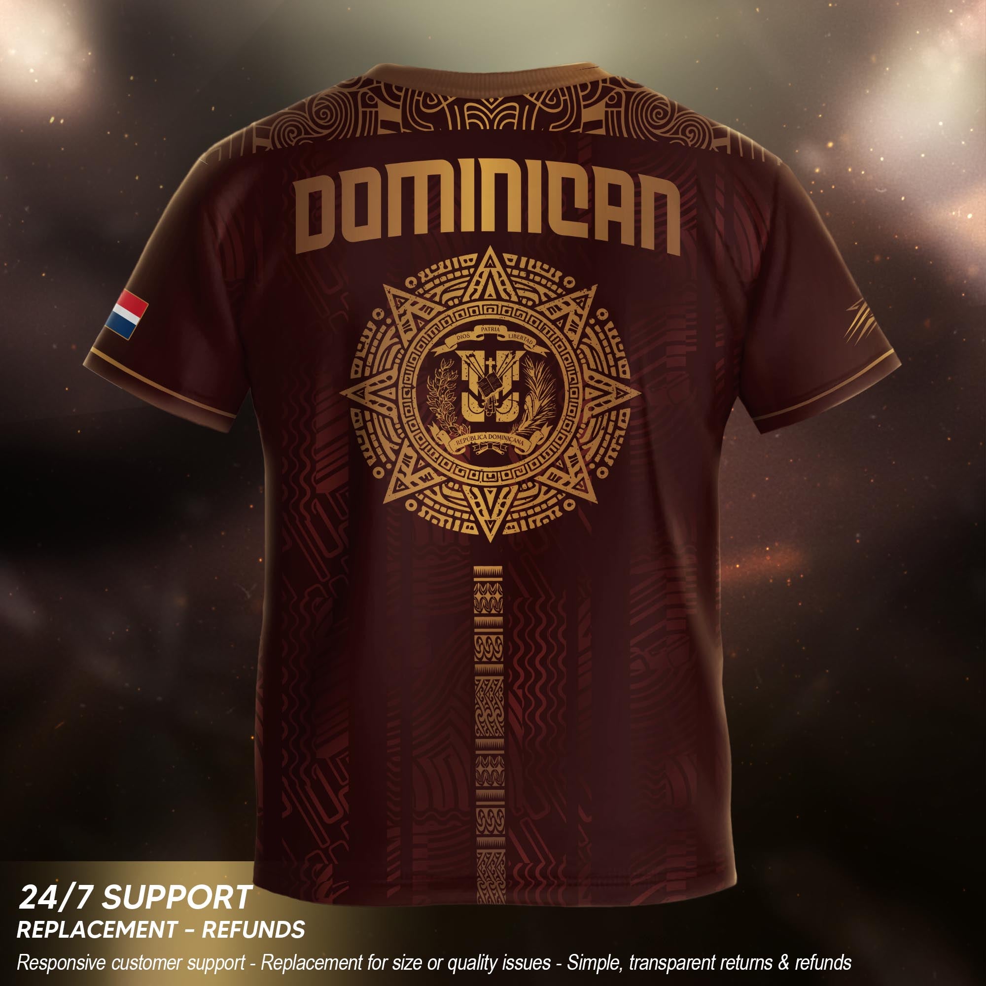 Dominican National Heritage Soccer Jersey Maroon Gold for Kids Youth, Cultural Pride Edition