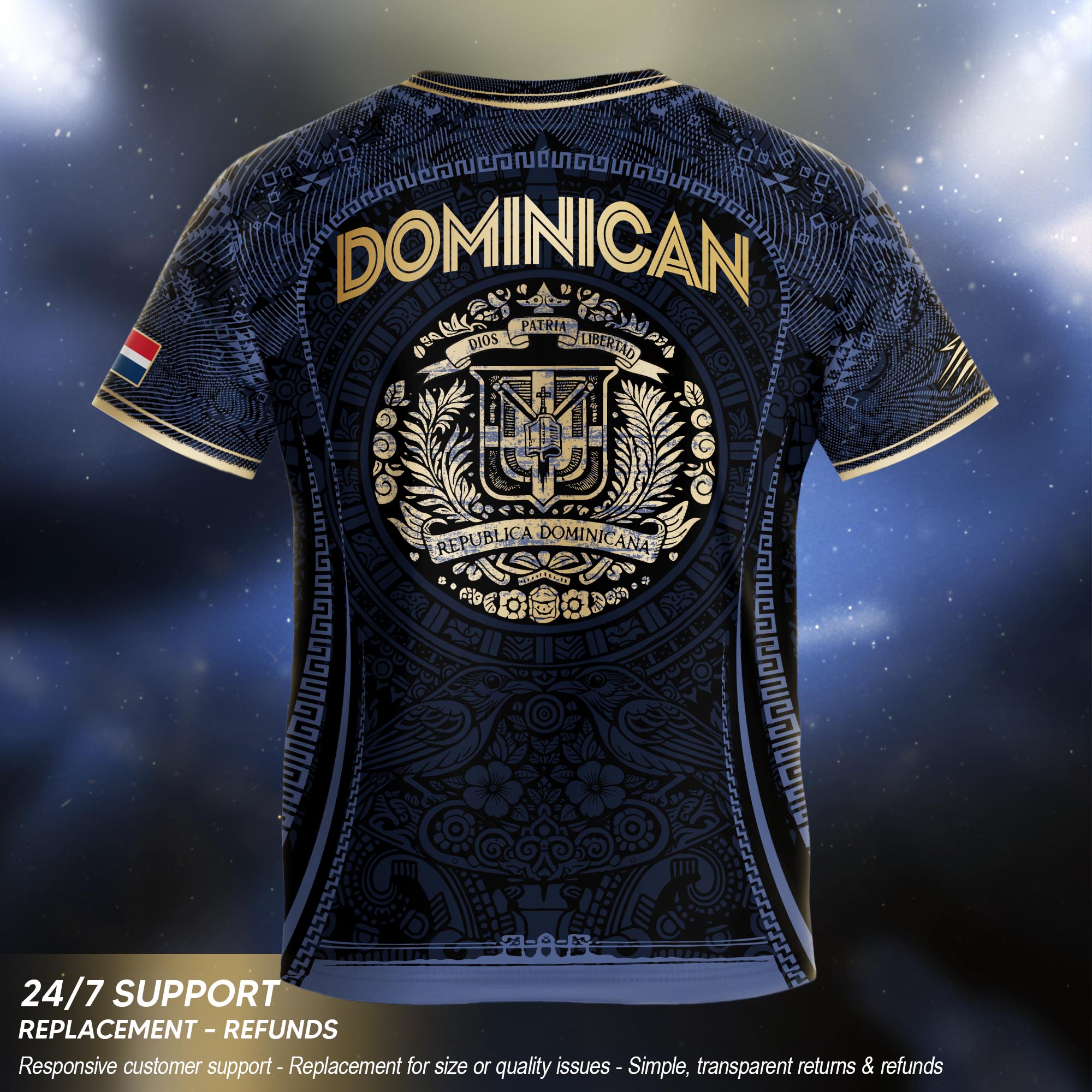 Dominican Cultural Legacy Soccer Jersey Navy Gold for Kids Youth, National Pride Apparel