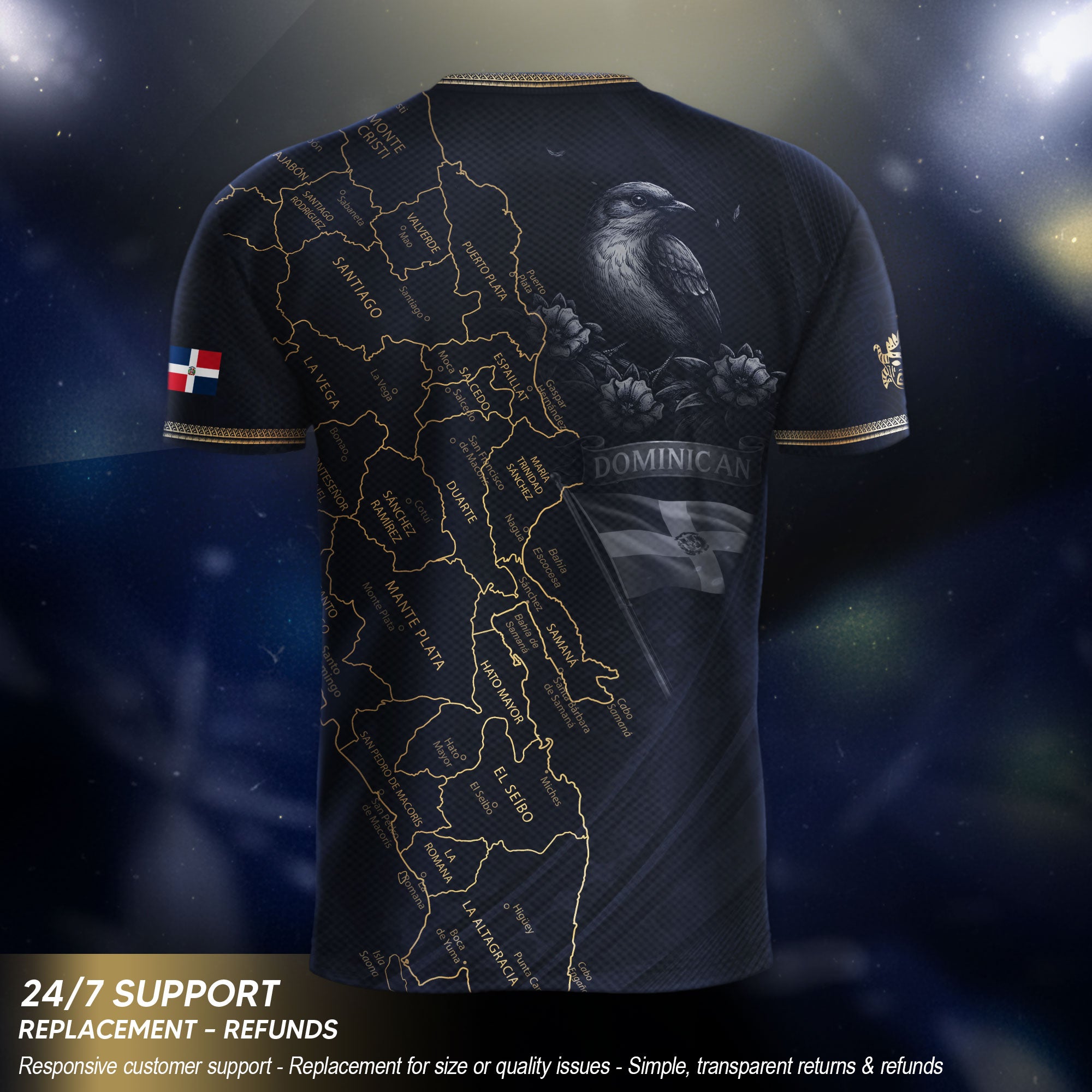 Dominican Heritage Soccer Jersey Black Gold, Cultural Pride & Identity Collection