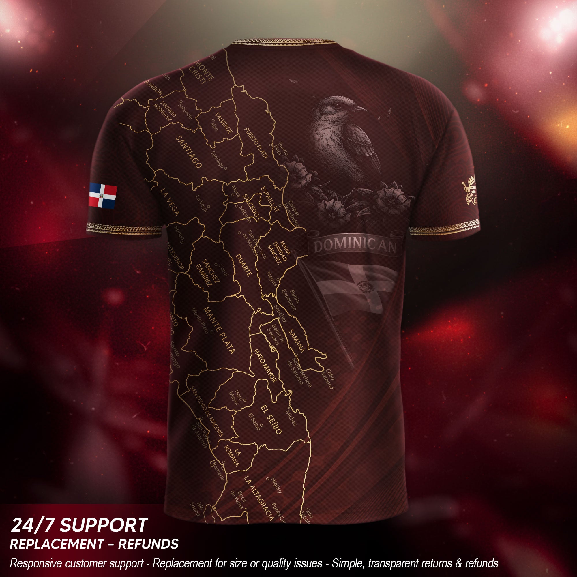 Dominican National Heritage Soccer Jersey Maroon Gold, Pride-Inspired Football Apparel