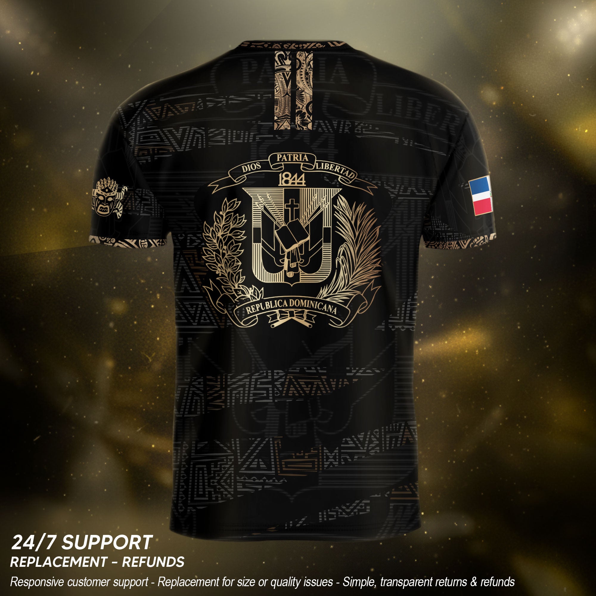 Dominican Republic Heritage Black Gold Athletic Geometric Soccer Jersey