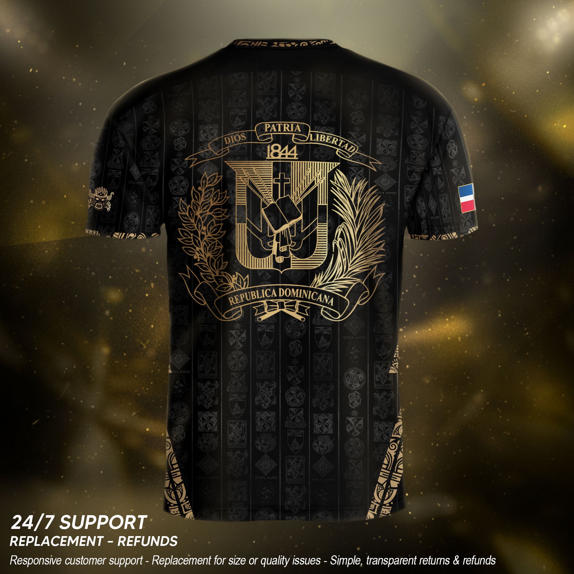 Dominican Republic Black Gold Vintage Heritage Coat of Arms Soccer Jersey