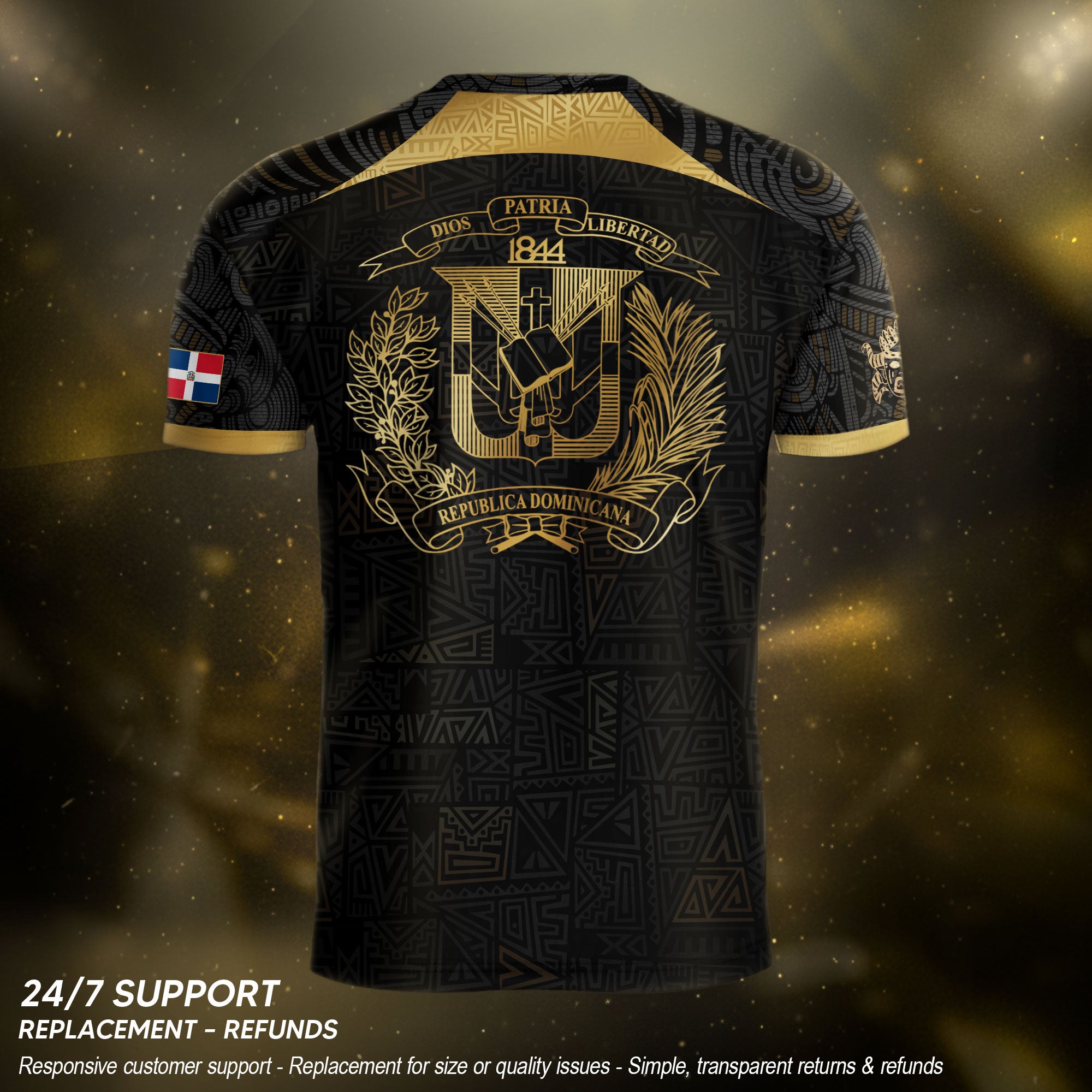 Dominican Republic Black Gold Vintage National Emblem Heritage Soccer Jersey
