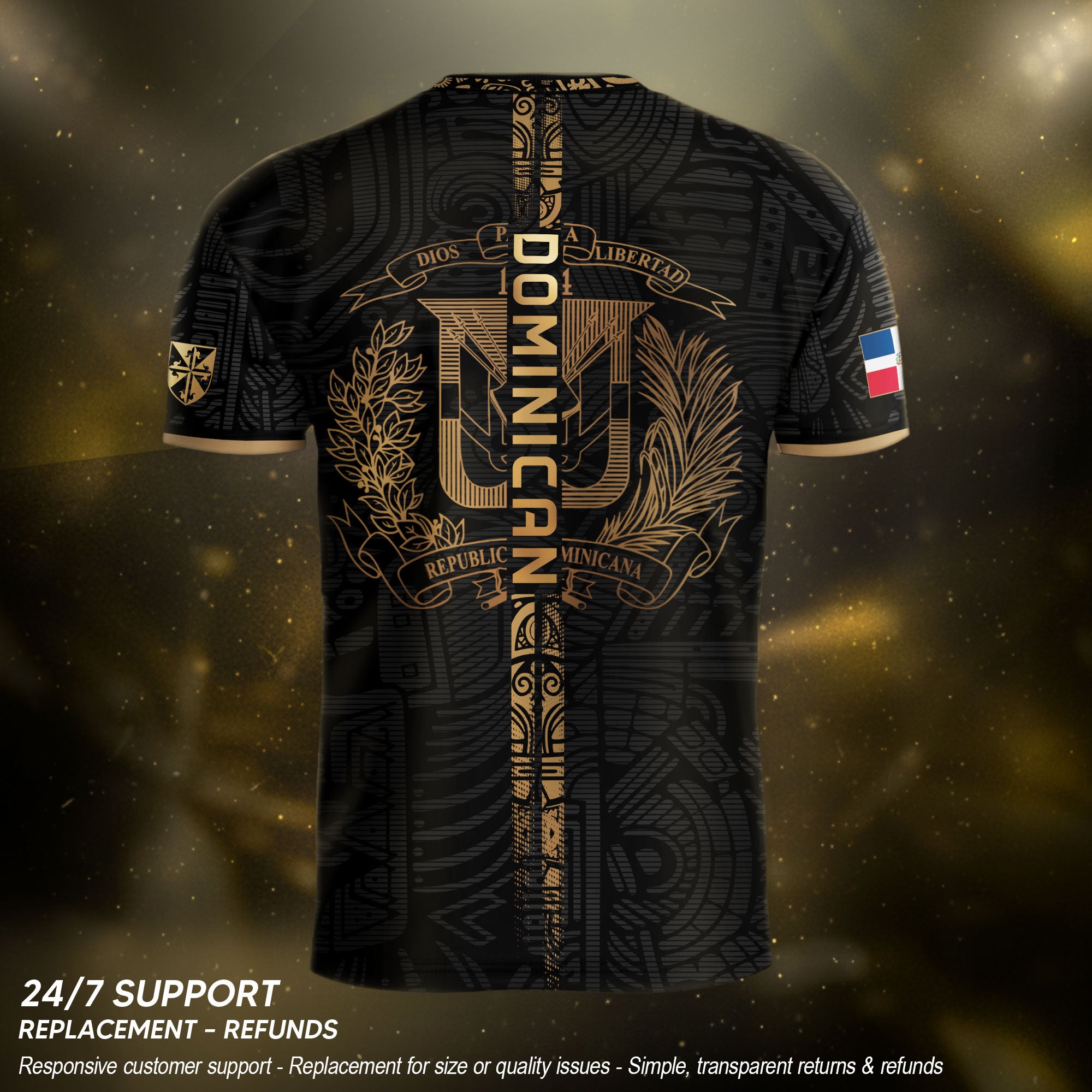 Dominican Republic Black Gold Taino Tribal Pattern National Pride Vintage Soccer Jersey