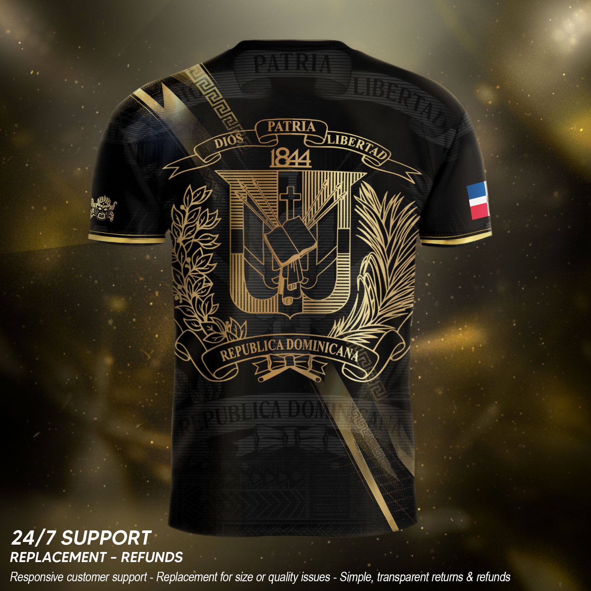 Dominican Republic Black Gold Premium Geometric Pattern Cultural Pride Soccer Jersey