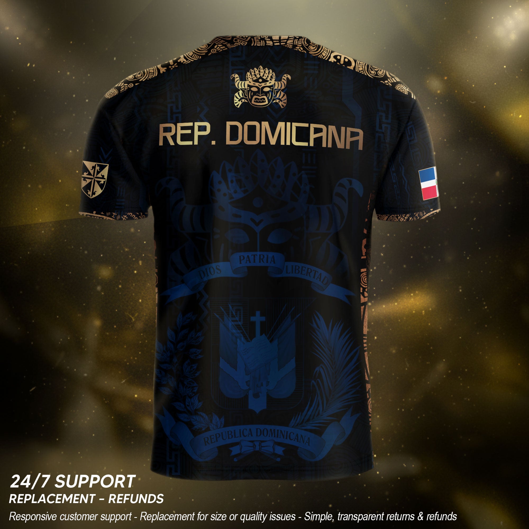 Dominican Republic Heritage Dark Navy Gold Athletic Carnival Mask Soccer Jersey