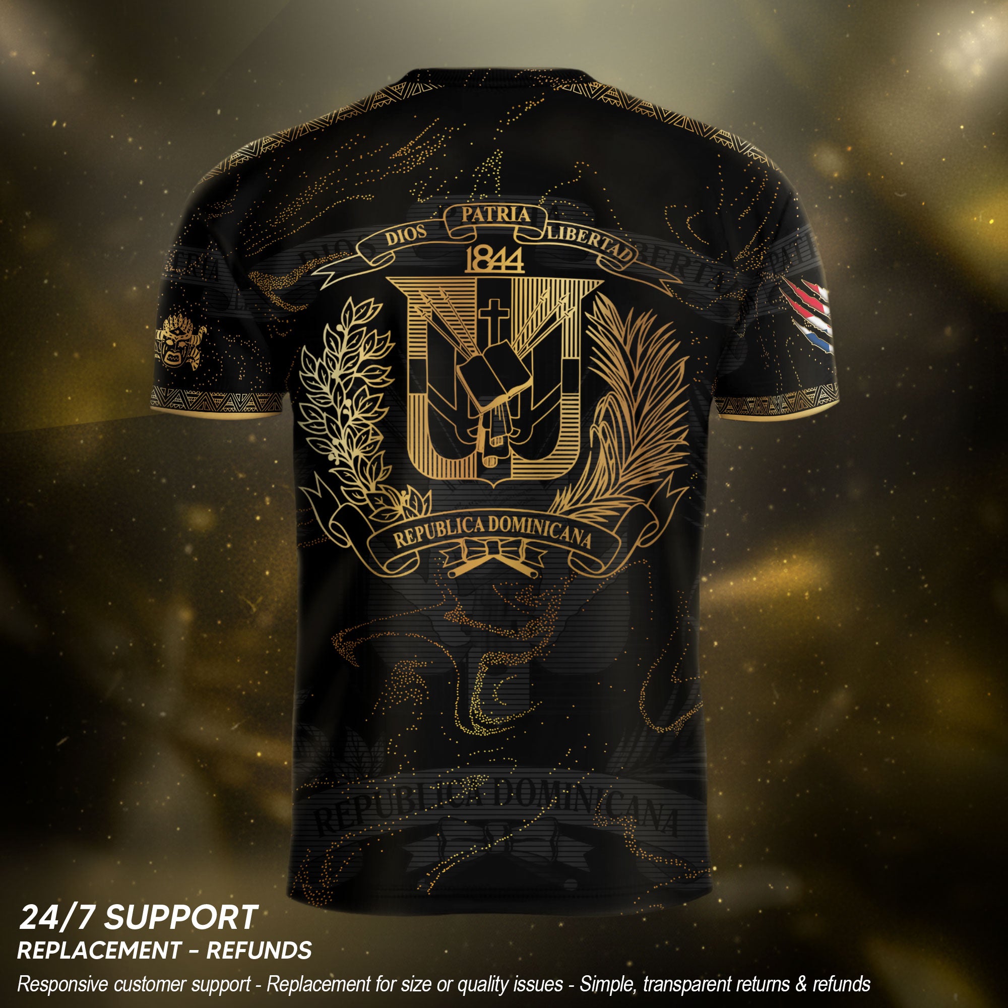 Dominican Republic Heritage Black Gold Sparkle National Soccer Jersey