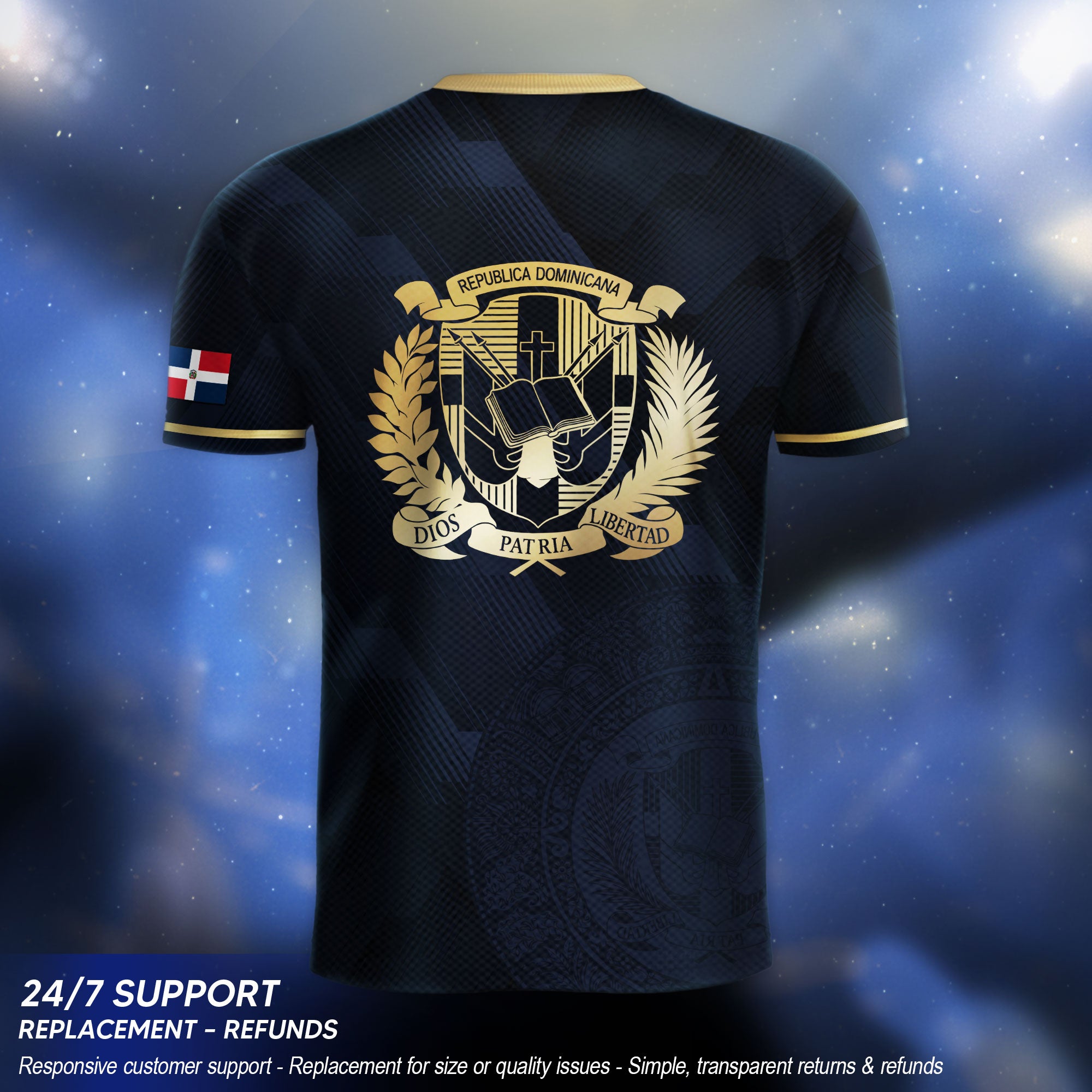Dominican Republic National Heritage Soccer Jersey Navy Gold, Cultural Pride Emblem Design