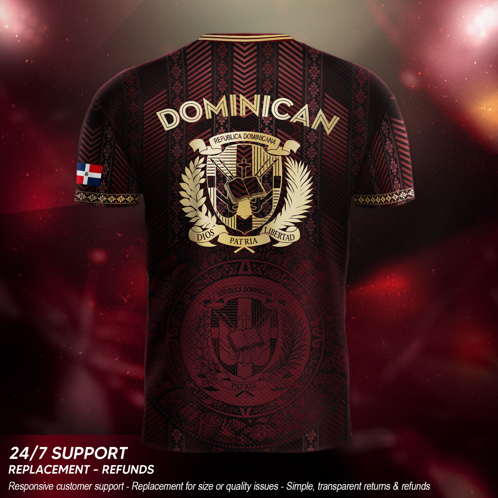 Dominican Republic Soccer Jersey Maroon Gold, Cultural Heritage National Pride Apparel