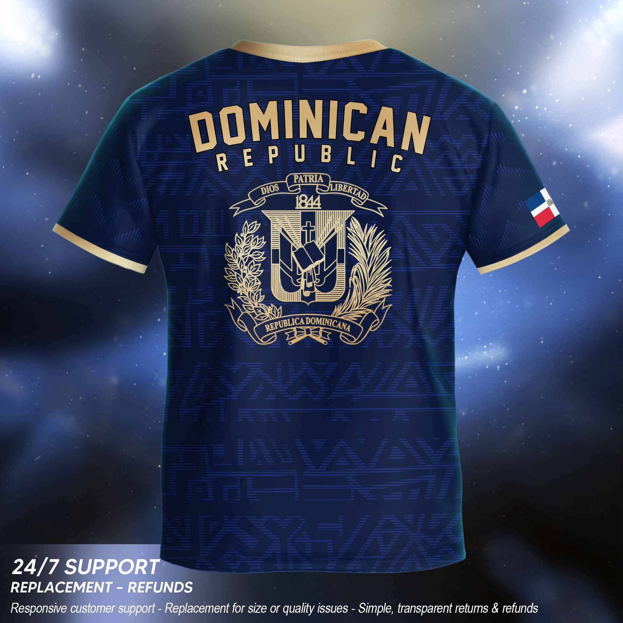 Dominican Republic Kids Youth Heritage Navy Gold Geometric National Soccer Jersey
