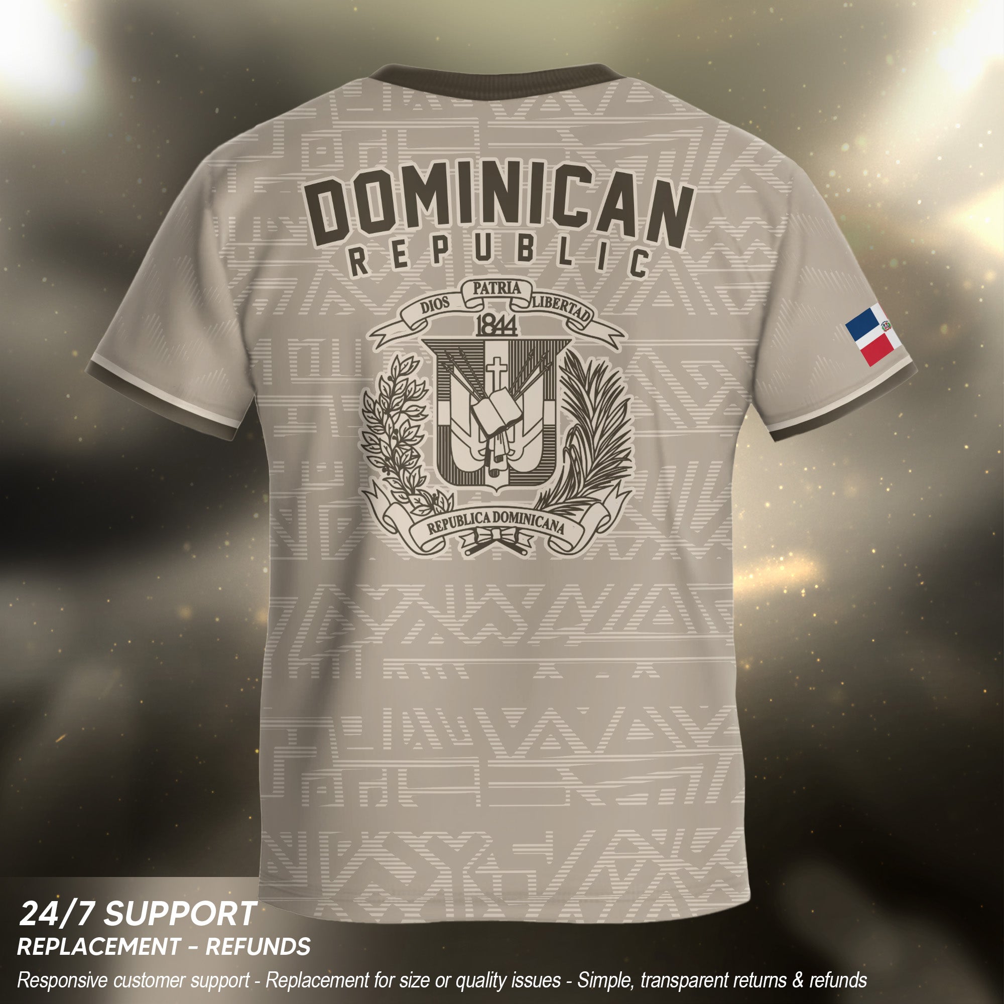 Dominican Republic Kids Youth Heritage Beige Geometric National Soccer Jersey