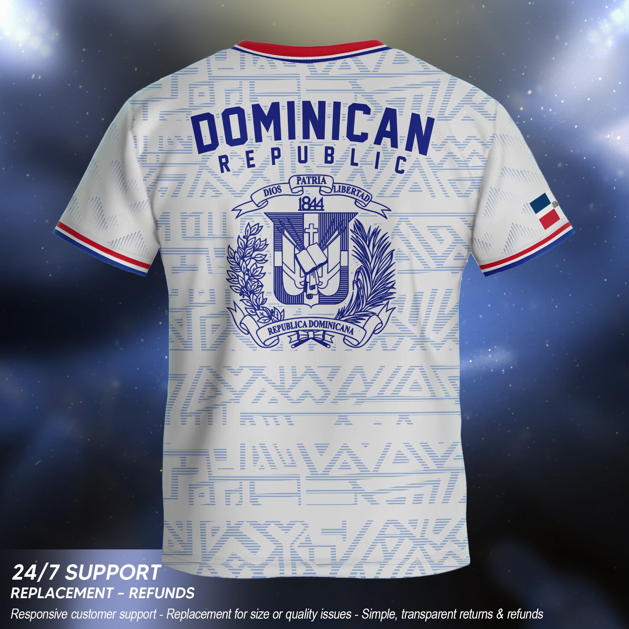Dominican Republic Kids Youth White Red Blue Athletic Geometric Soccer Jersey
