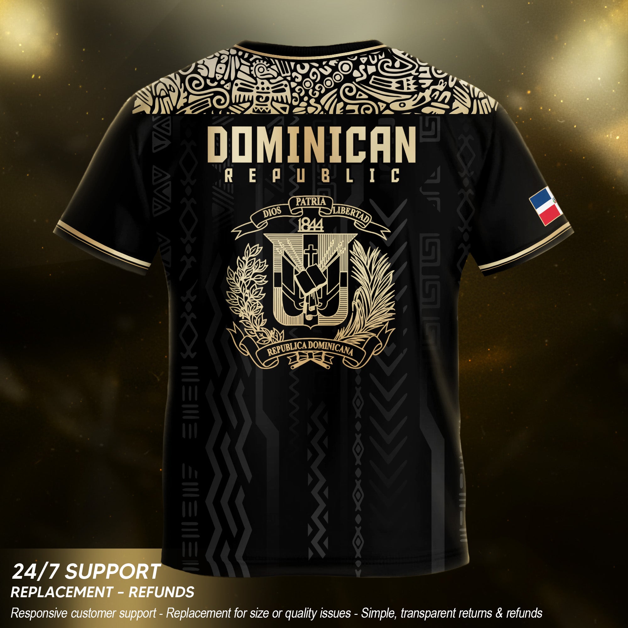 Dominican Republic Kids Youth Vintage Black Gold Athletic Geometric Soccer Jersey
