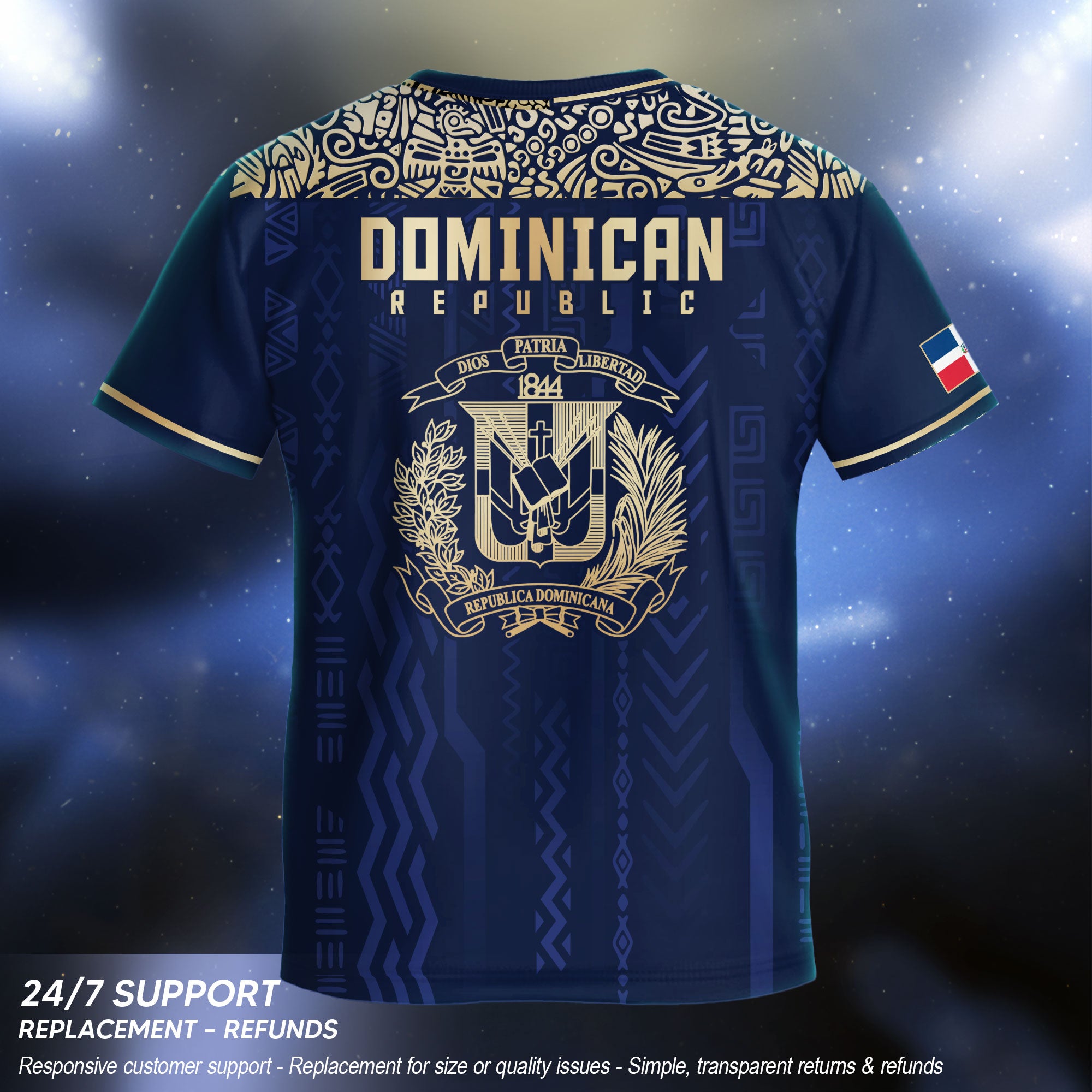 Dominican Republic Kids Youth Heritage Navy Gold Athletic Modern Soccer Jersey