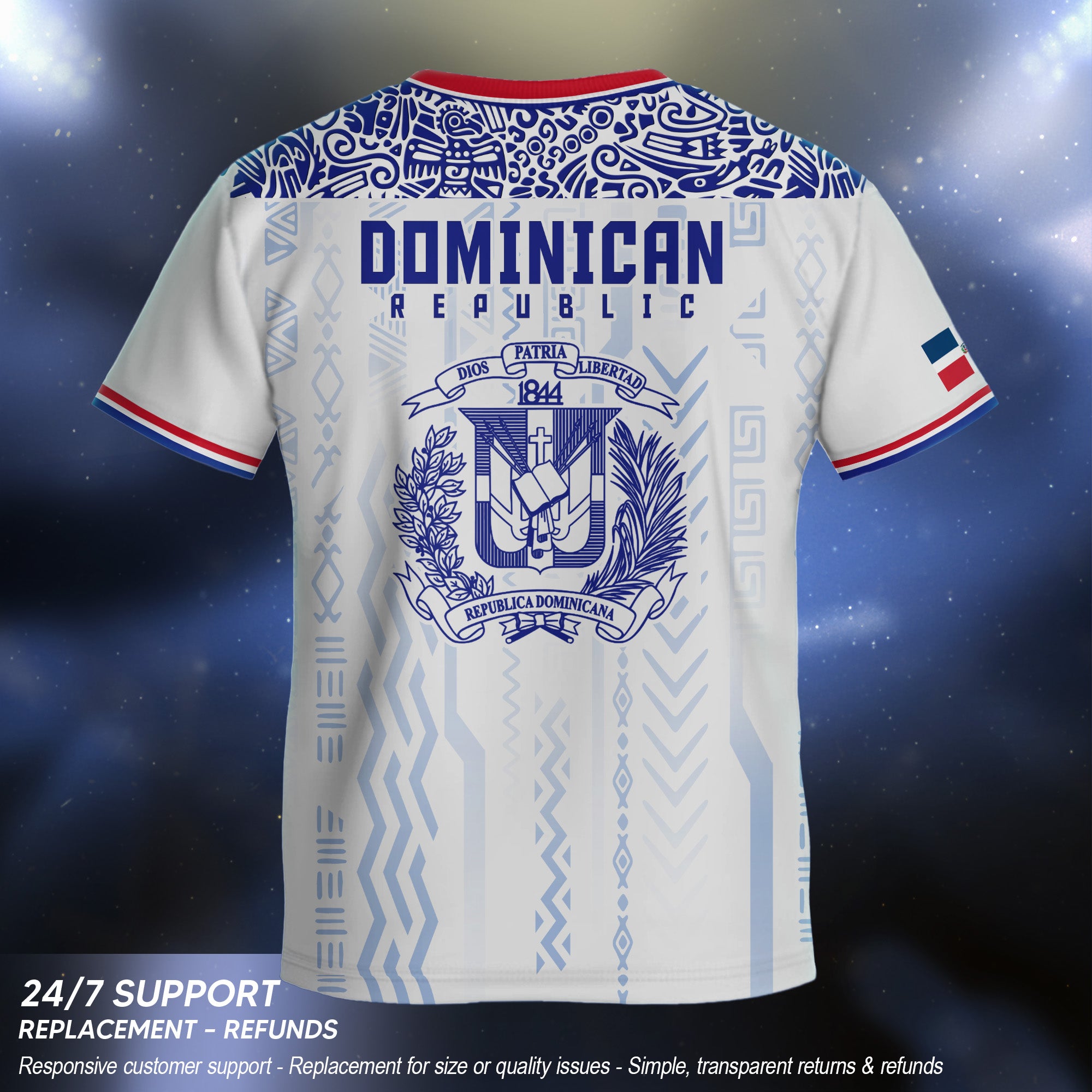 Dominican Republic Kids Youth Heritage White Red Blue Athletic Modern Soccer Jersey