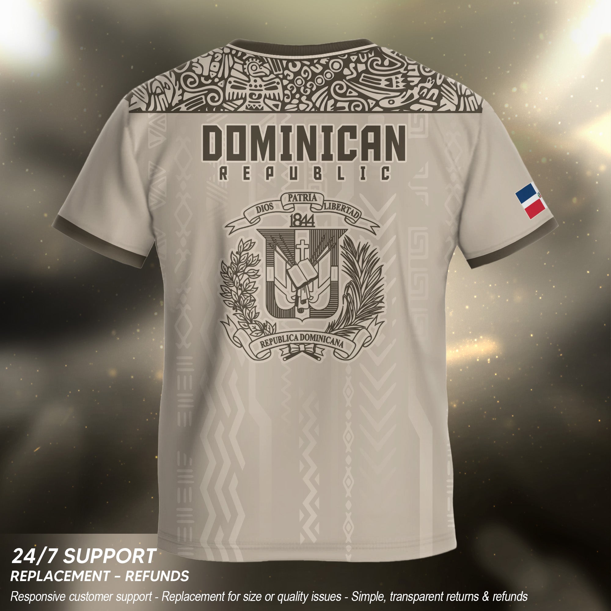 Dominican Republic Kids Youth Heritage Beige Brown Modern National Soccer Jersey