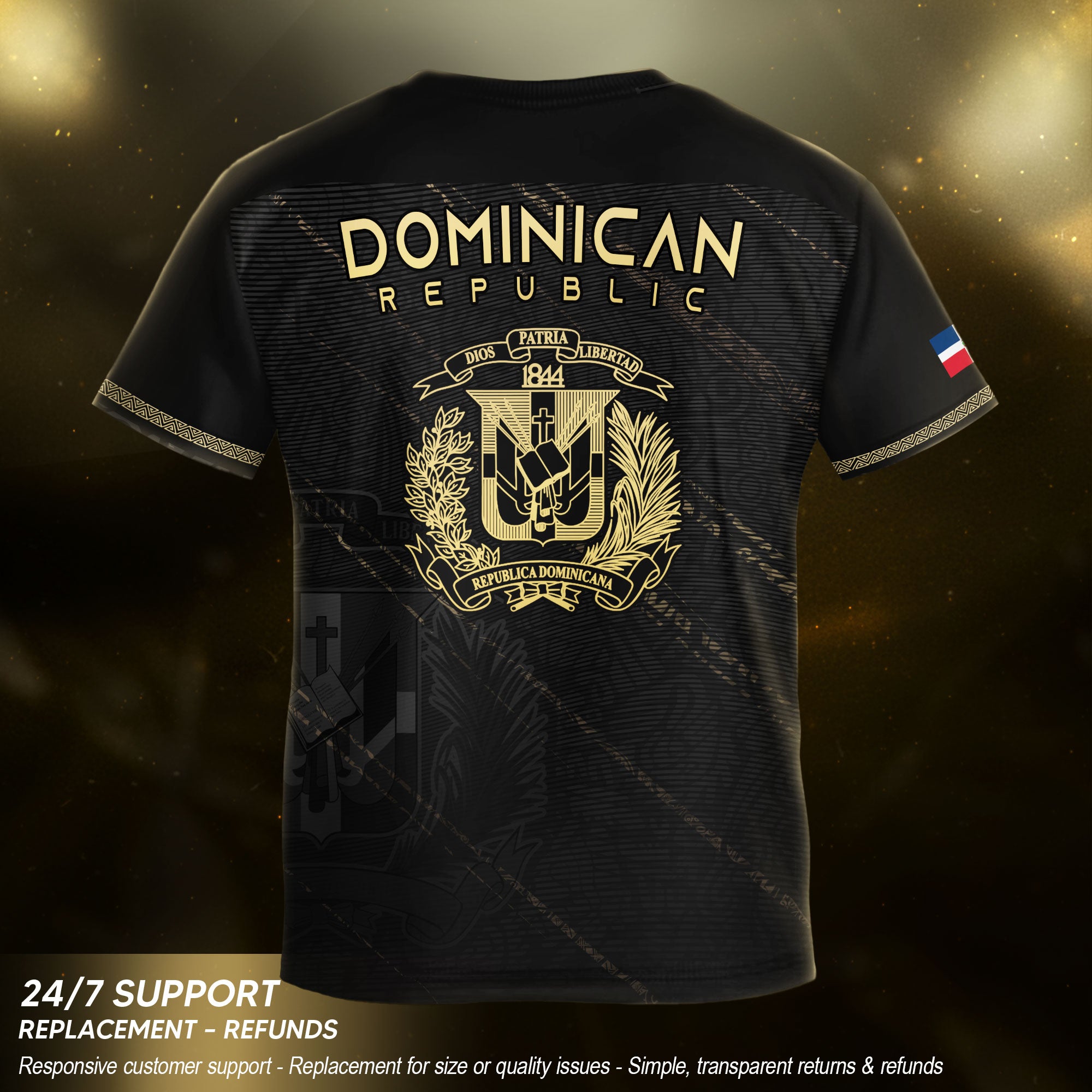 Dominican Republic Kids Youth Heritage Black Gold Athletic Performance Soccer Jersey