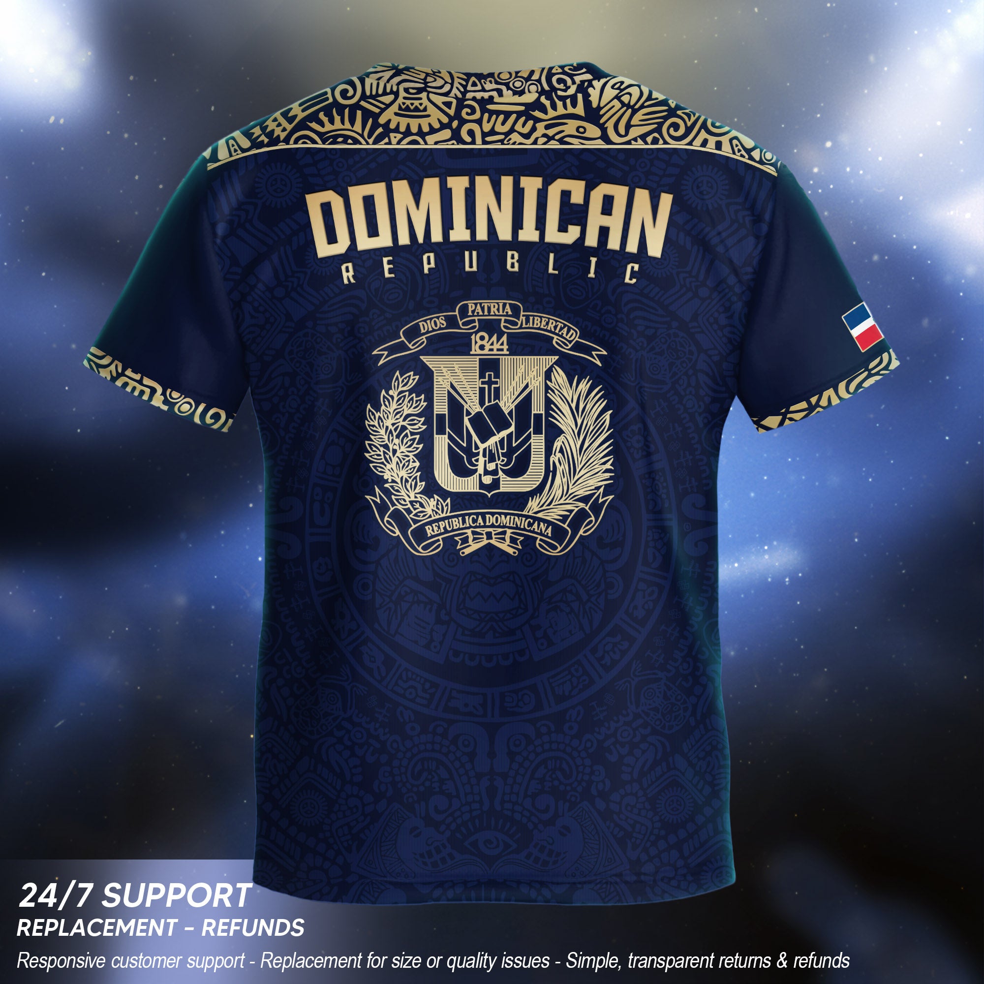 Dominican Republic Kids Youth Heritage Navy Gold Taino Mask National Soccer Jersey